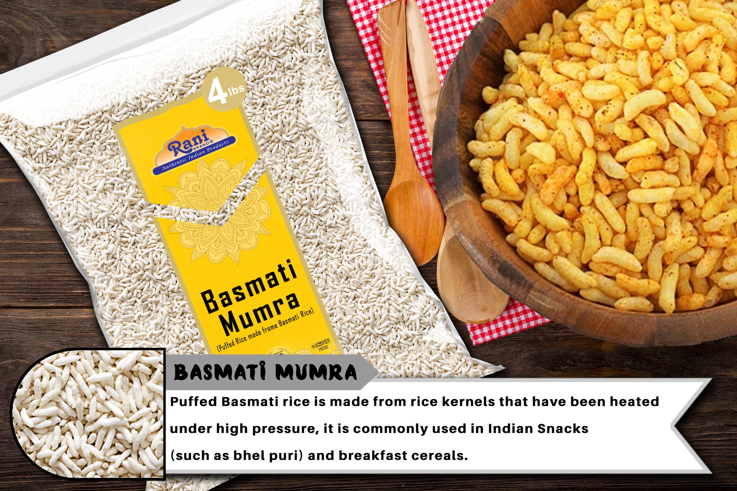 Rani Basmati Mumra (Puffed Rice) 64oz (4lbs) 1.81kg Bulk ~ All Natural | No Color | Gluten Friendly | Vegan | NON-GMO | Kosher | No Salt or fillers | Indian Origin - Image 6