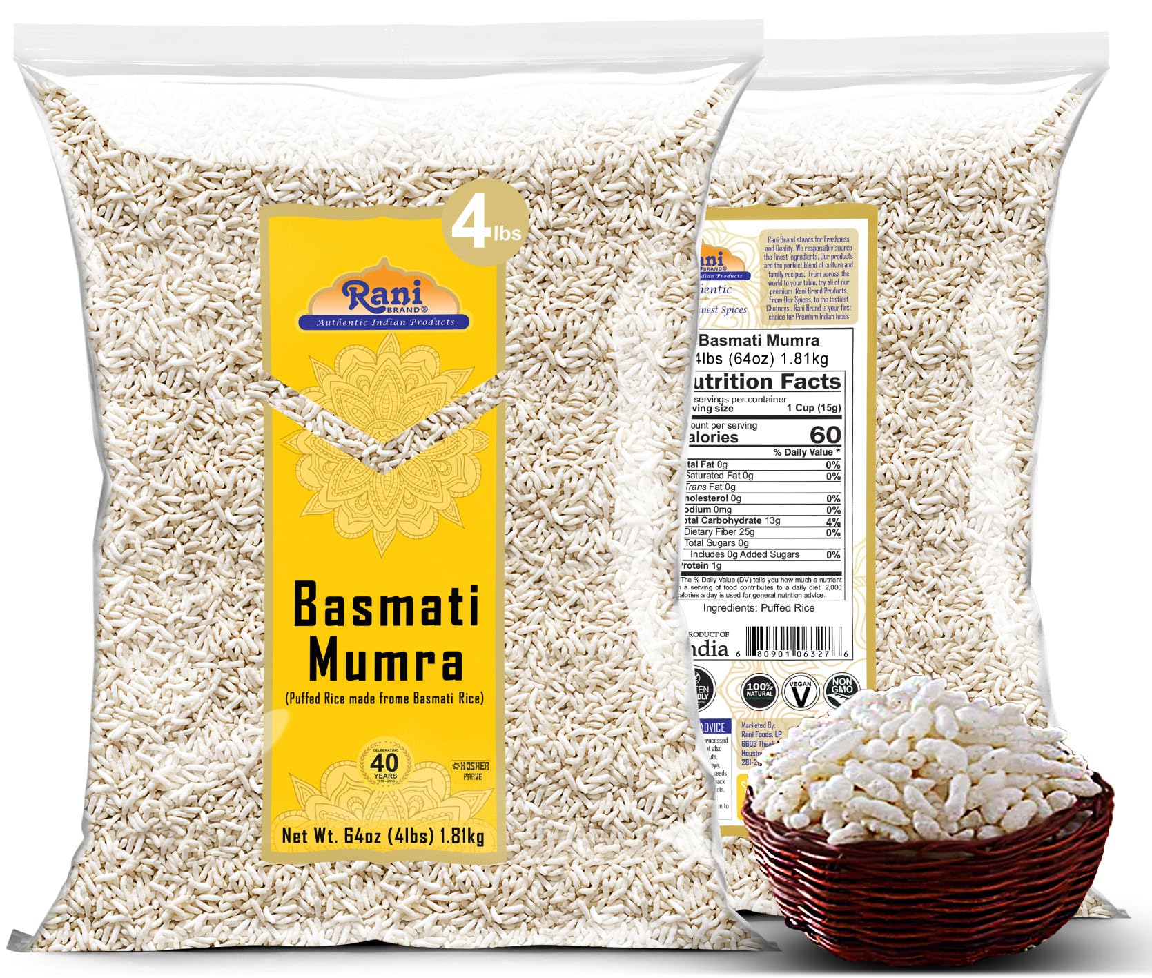 Rani Basmati Mumra (Puffed Rice) 64oz (4lbs) 1.81kg Bulk ~ All Natural | No Color | Gluten Friendly | Vegan | NON-GMO | Kosher | No Salt or fillers | Indian Origin - Image 7