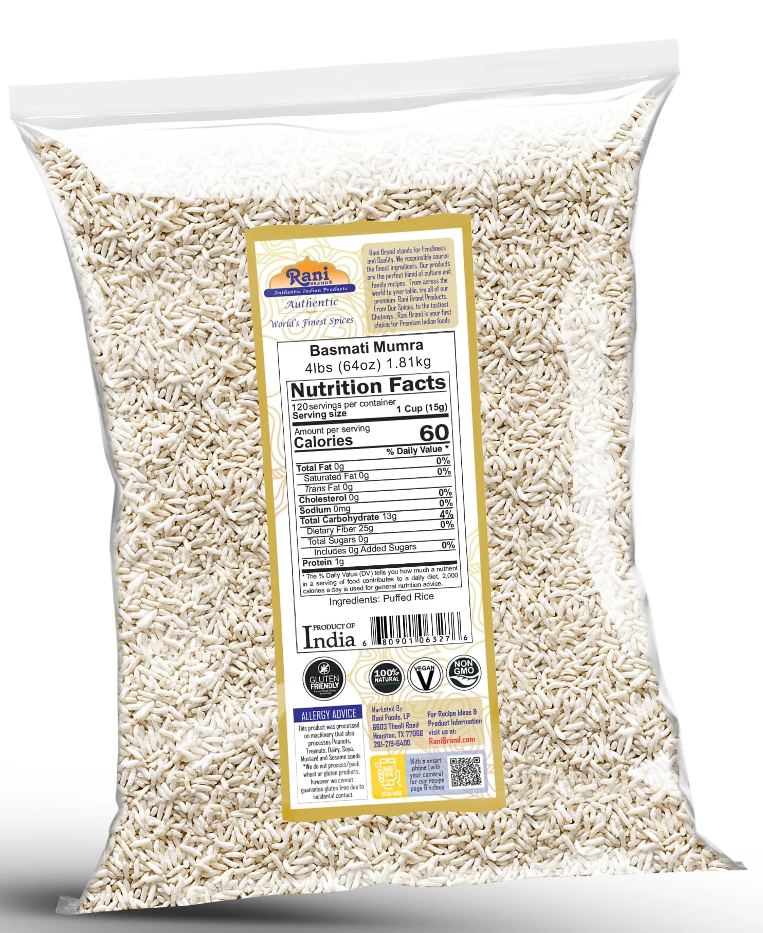 Rani Basmati Mumra (Puffed Rice) 64oz (4lbs) 1.81kg Bulk ~ All Natural | No Color | Gluten Friendly | Vegan | NON-GMO | Kosher | No Salt or fillers | Indian Origin - Image 8
