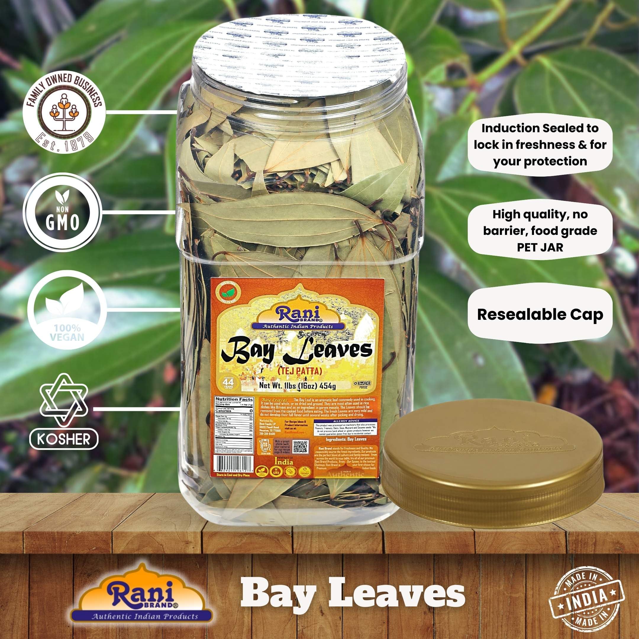 Rani Bay Leaf (Leaves) Whole Spice Hand Selected Extra Large 16oz (1lb) 454g PET Jar ~ All Natural | Gluten Friendly | NON-GMO | Vegan | Kosher | Indian Origin - Image 4