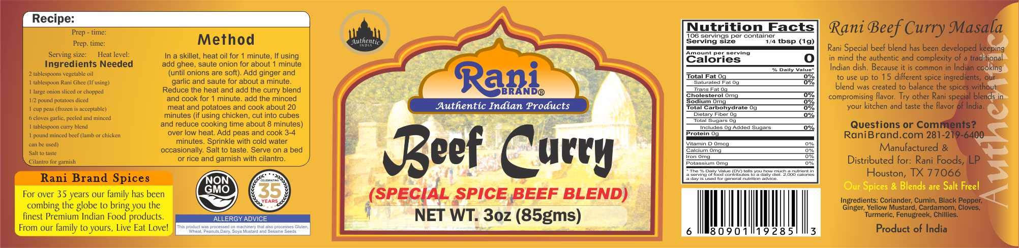 Rani Beef Curry Masala Natural 10-Spice Blend 3oz (85g) PET Jar ~ Salt Free | Vegan | Gluten Friendly | NON-GMO | No Colors | Indian Origin - Image 6