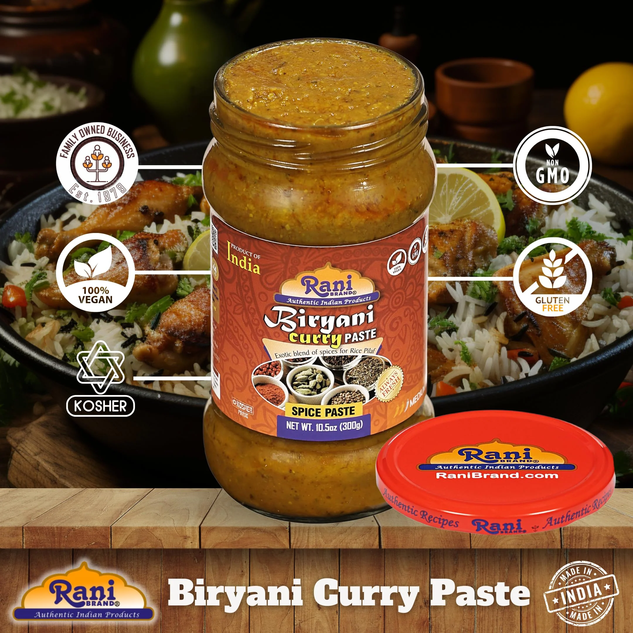 Rani Biryani Masala Curry Paste (Cooking Spice Paste for Indian Rice Dishes, Pullao/Pilau) 10.5oz (300g) Glass Jar, Pack of 5+1 FREE ~ All Natural | Vegan | No Colors | Gluten Free | NON-GMO | Kosher - Image 4