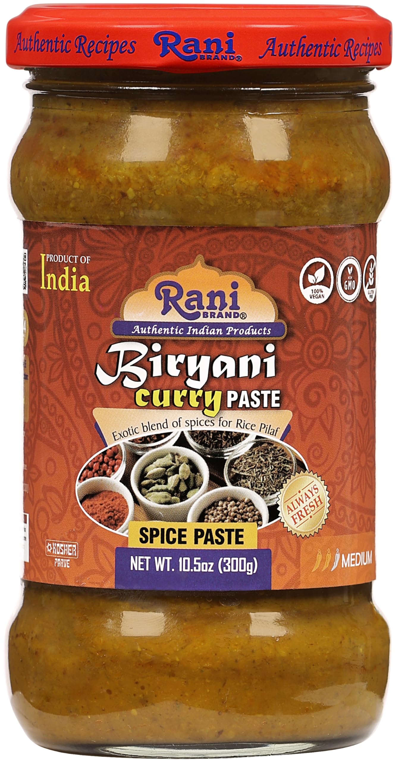 Rani Biryani Masala Curry Paste (Cooking Spice Paste for Indian Rice Dishes, Pullao/Pilau) 10.5oz (300g) Glass Jar, Pack of 5+1 FREE ~ All Natural | Vegan | No Colors | Gluten Free | NON-GMO | Kosher - Image 8