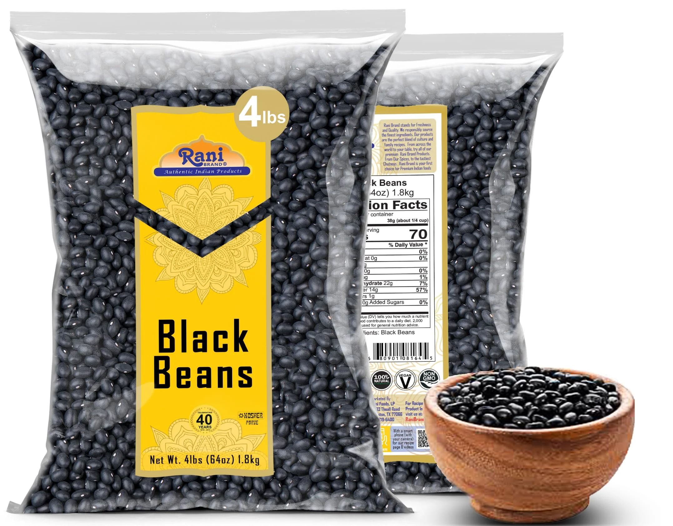 Rani Black Beans (Thull Rajma) 64oz (4lbs) 1.81kg Bulk ~ All Natural | Vegan | Gluten Friendly | NON-GMO | Kosher | Product of USA - Image 3