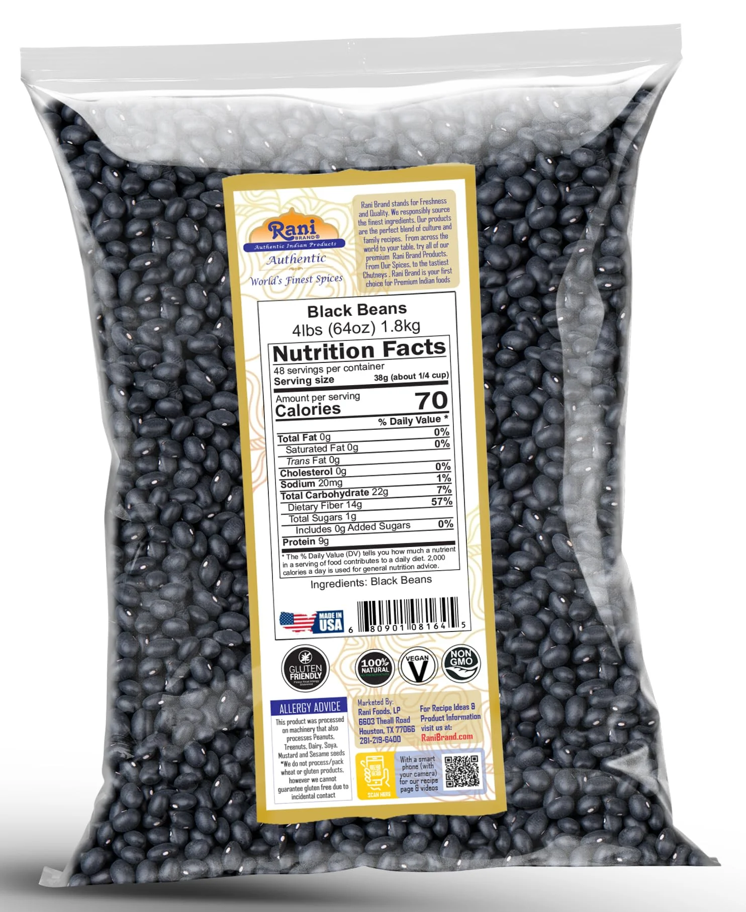 Rani Black Beans (Thull Rajma) 64oz (4lbs) 1.81kg Bulk ~ All Natural | Vegan | Gluten Friendly | NON-GMO | Kosher | Product of USA - Image 4