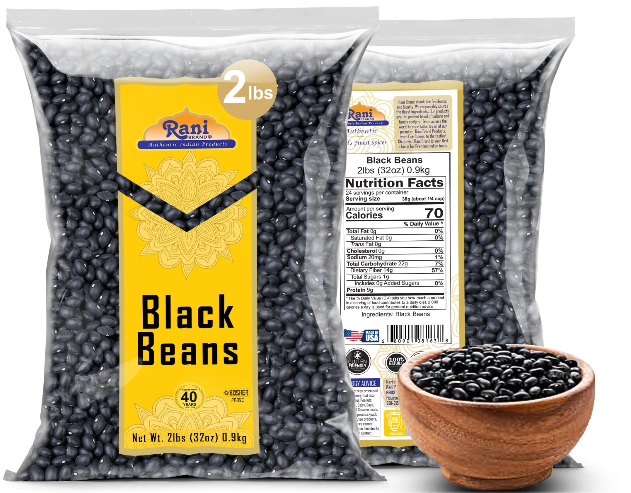 Rani Black Beans (Turtle Beans) 32oz (2lbs) 908g ~ All Natural | Vegan | Gluten Friendly | NON-GMO | Kosher | Product of USA - Image 3