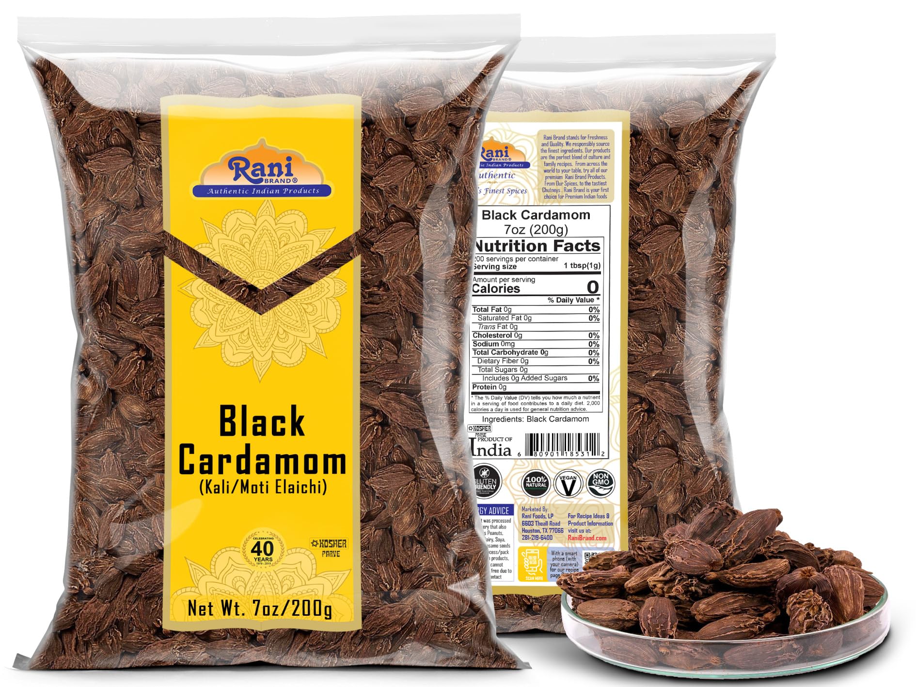 Rani Black Cardamom Pods (Kali Elachi) Whole Indian Spice 7oz (200g) ~ Natural | Vegan | Gluten Free Ingredients | NON-GMO | Kosher | Indian Origin - Image 6