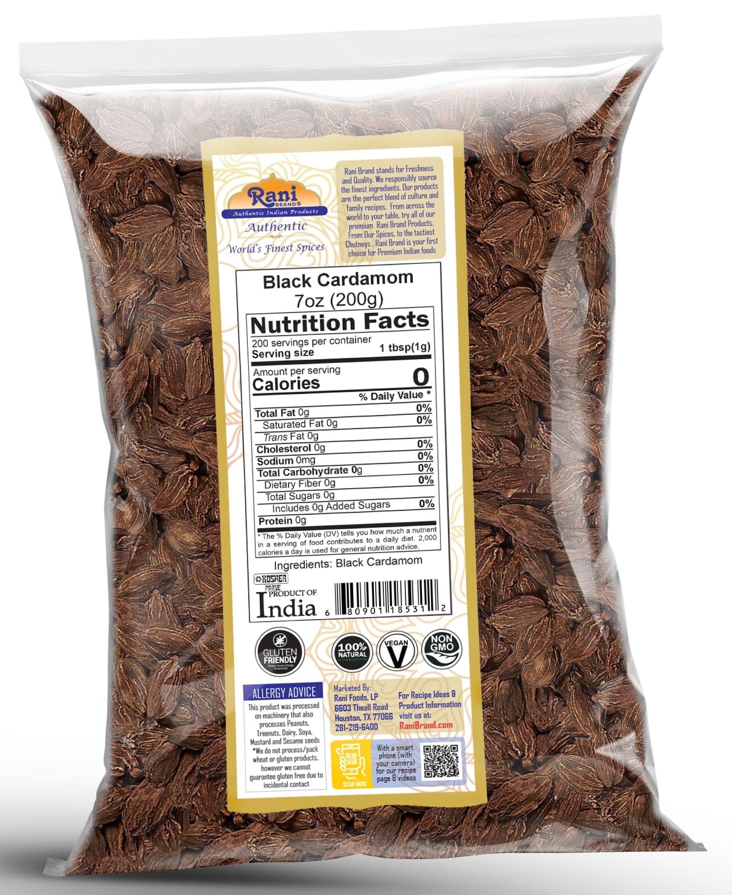 Rani Black Cardamom Pods (Kali Elachi) Whole Indian Spice 7oz (200g) ~ Natural | Vegan | Gluten Free Ingredients | NON-GMO | Kosher | Indian Origin - Image 8
