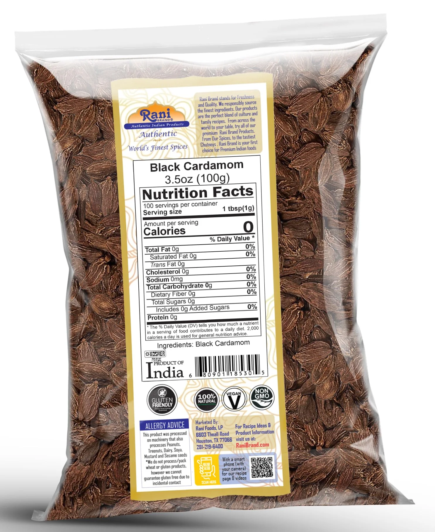 Rani Black Cardamom Pods (Kali Elachi) Whole Indian Spice 3.5oz (100g) ~ All Natural | Vegan | Gluten Friendly | NON-GMO | Kosher | Indian Origin | Smokey, Tsaoko, Cao Guo, Bach Dan Khau, Badi - Image 7