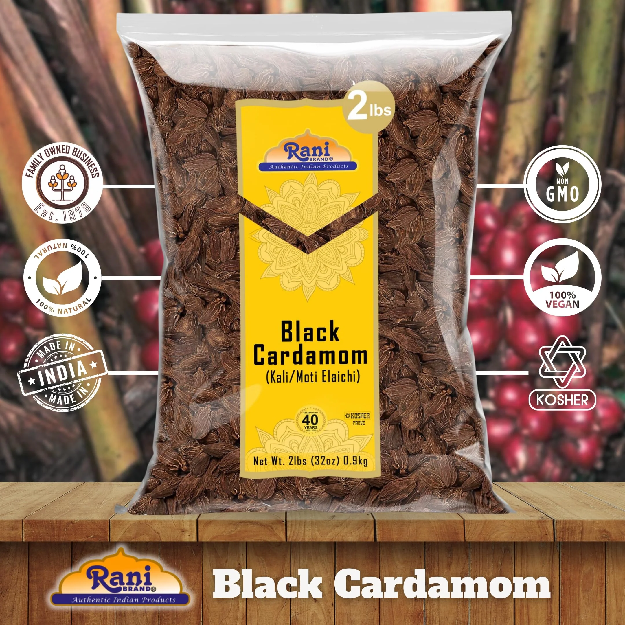 Rani Black Cardamom Pods (Kali Elachi) Whole Indian Spice 32oz (2lbs) 908g Bulk ~ All Natural | Vegan | Gluten Friendly | NON-GMO | Kosher | Indian Origin | Smokey, Tsaoko, Cao Guo, Bach Dan Khau, Badi - Image 4