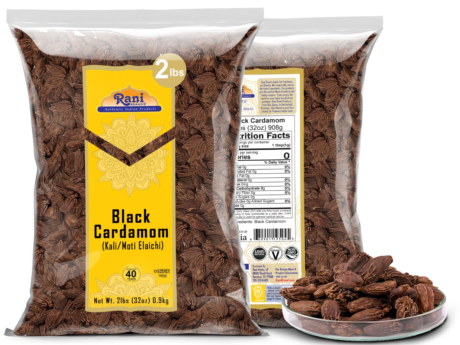 Rani Black Cardamom Pods (Kali Elachi) Whole Indian Spice 32oz (2lbs) 908g Bulk ~ All Natural | Vegan | Gluten Friendly | NON-GMO | Kosher | Indian Origin | Smokey, Tsaoko, Cao Guo, Bach Dan Khau, Badi - Image 6