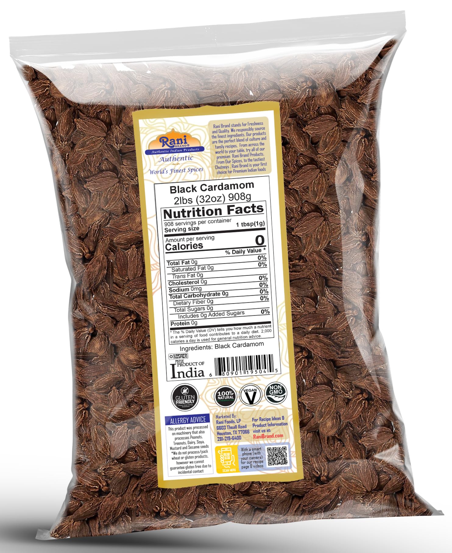 Rani Black Cardamom Pods (Kali Elachi) Whole Indian Spice 32oz (2lbs) 908g Bulk ~ All Natural | Vegan | Gluten Friendly | NON-GMO | Kosher | Indian Origin | Smokey, Tsaoko, Cao Guo, Bach Dan Khau, Badi - Image 7