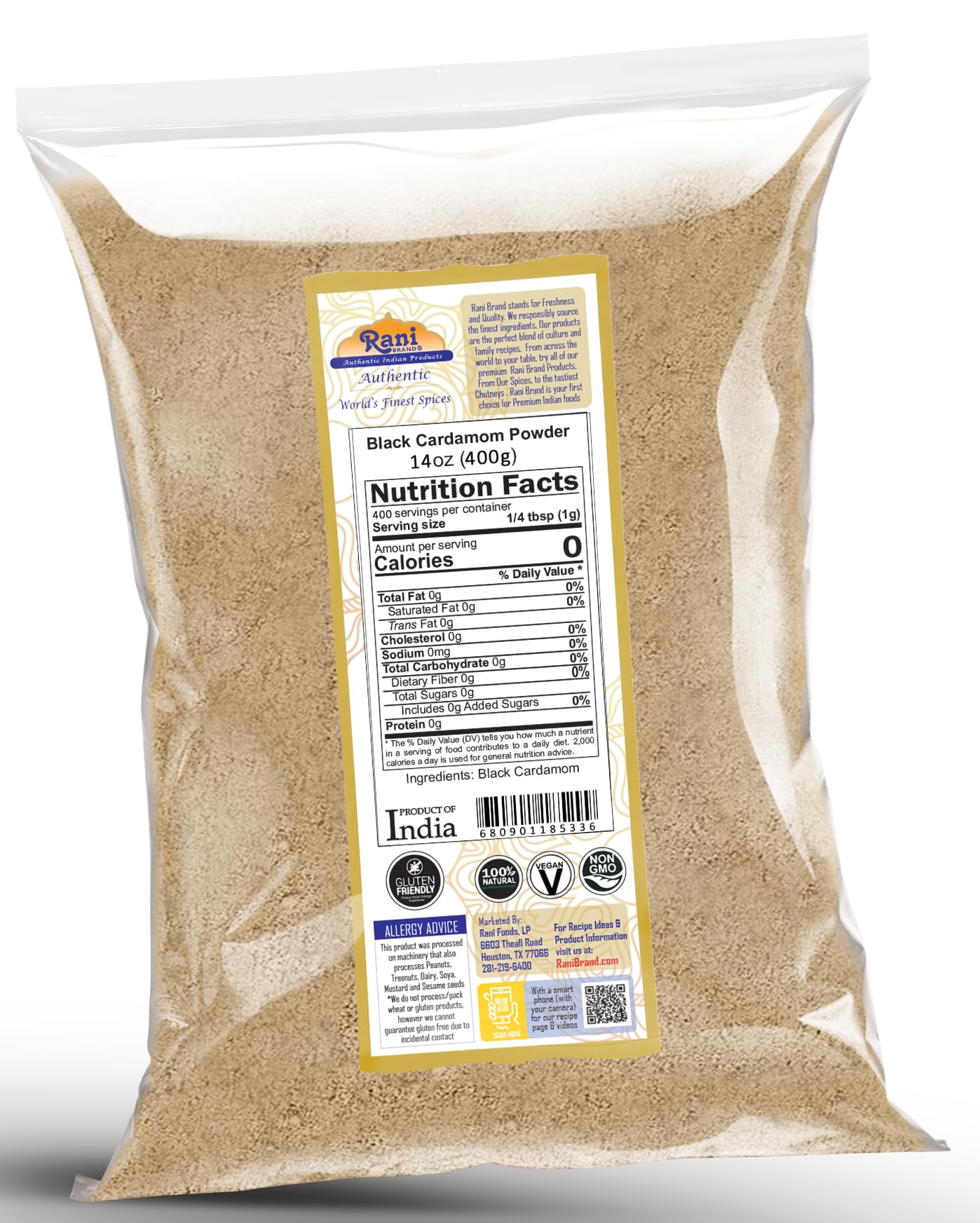 Rani Black Cardamom Powder (Kali Elachi) Indian Spice 14oz (400g) ~ All Natural | Vegan | Gluten Friendly | NON-GMO | Kosher | Indian Origin | Smokey, Tsaoko, Cao Guo, Bach Dan Khau, Badi - Image 5