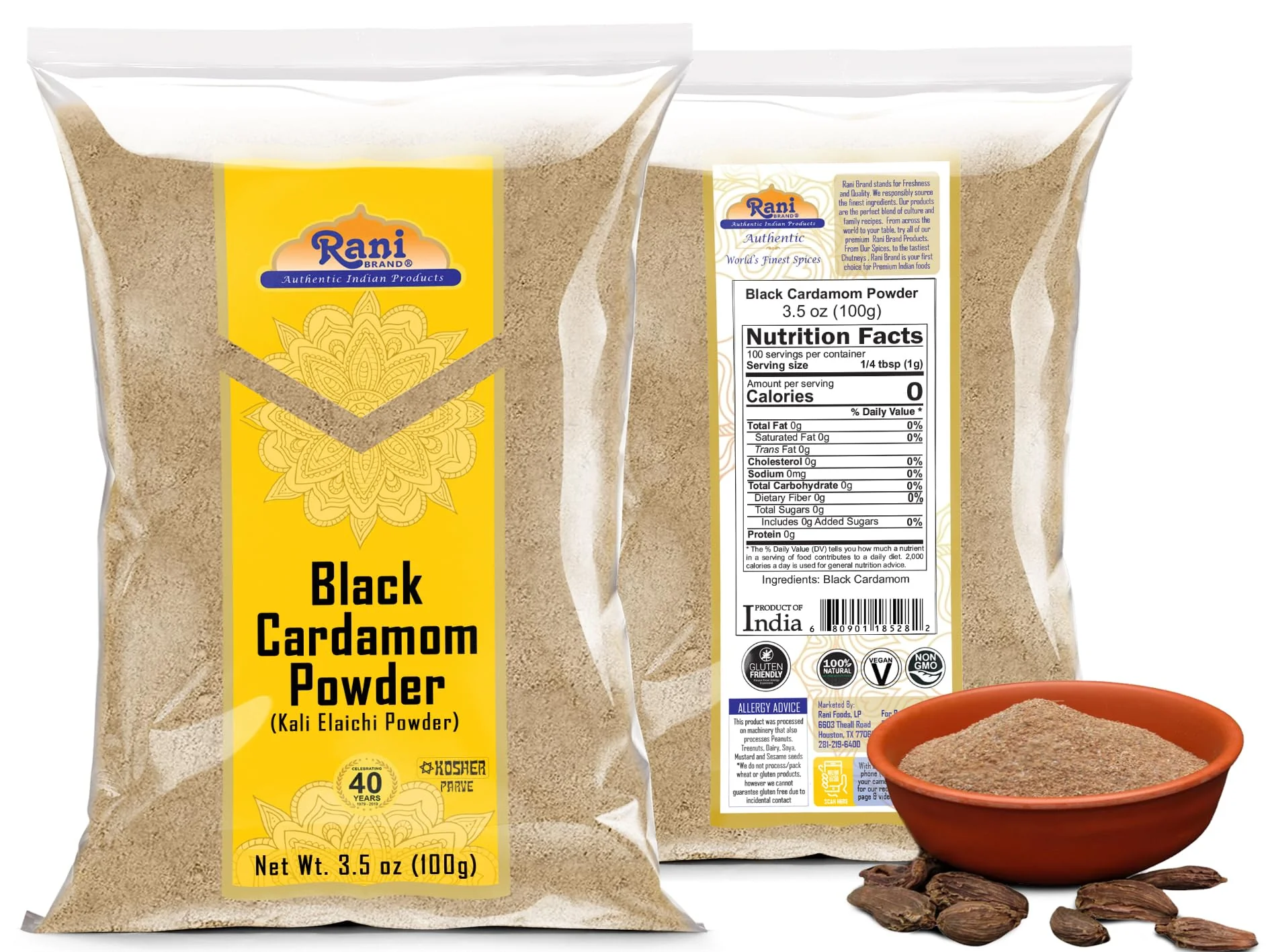 Rani Black Cardamom Powder (Kali Elachi) Indian Spice 3.5oz (100g) ~ All Natural | Vegan | Gluten Friendly | NON-GMO | Kosher | Indian Origin | Smokey, Tsaoko, Cao Guo, Bach Dan Khau, Badi - Image 7