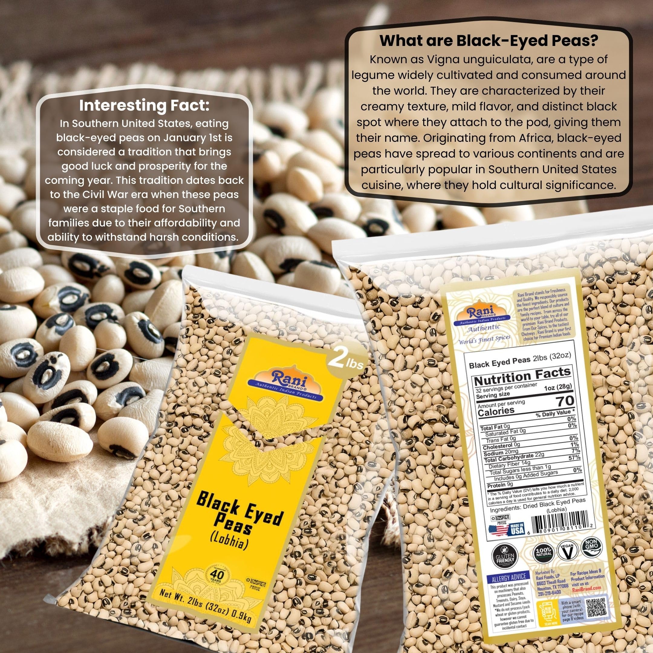 Rani Black Eyed Peas, Dried (Lobhia) 32oz (2lbs) 907g ~ All Natural | Vegan | Kosher | Gluten Friendly | Product of USA - Image 3