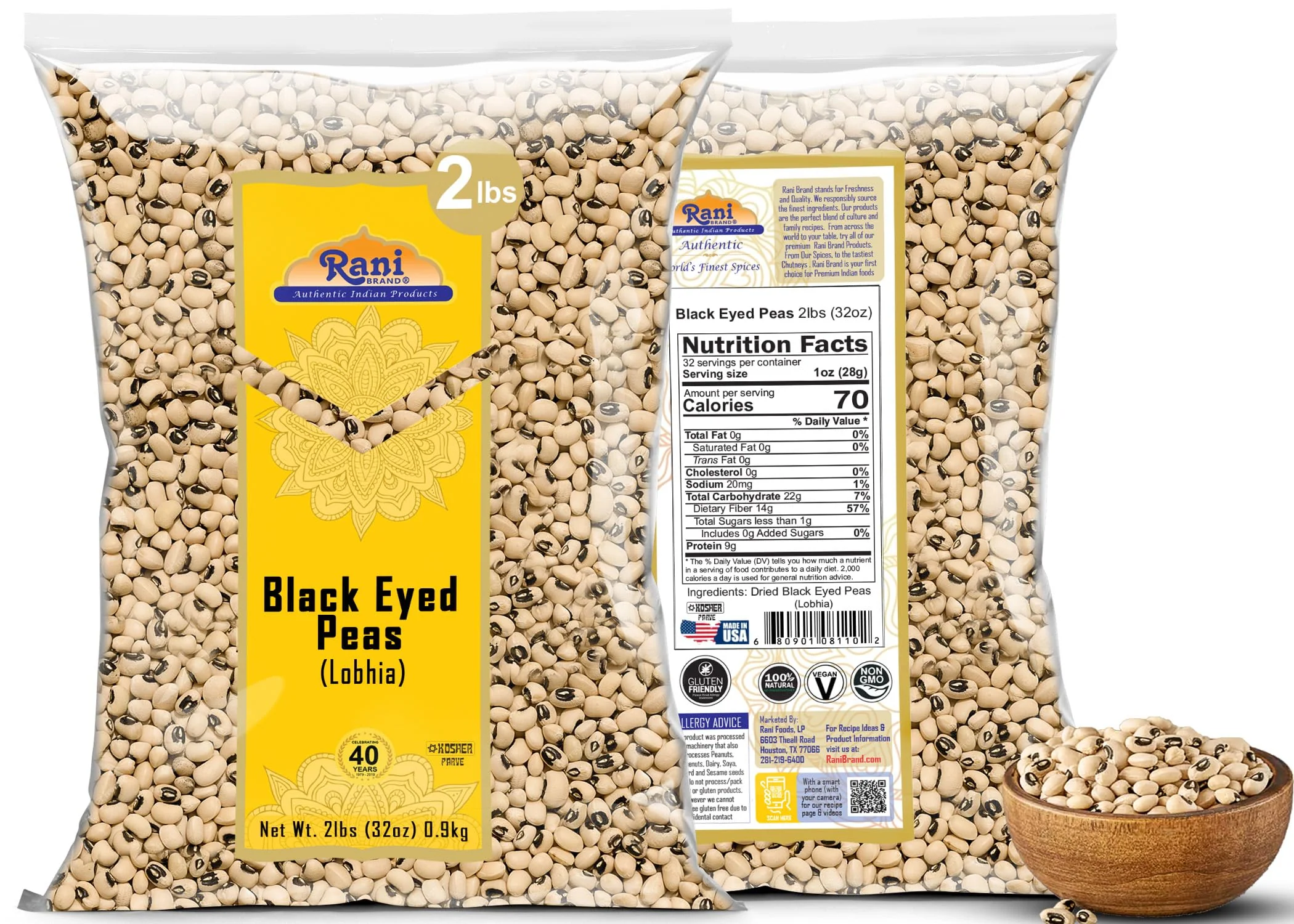 Rani Black Eyed Peas, Dried (Lobhia) 32oz (2lbs) 907g ~ All Natural | Vegan | Kosher | Gluten Friendly | Product of USA - Image 6