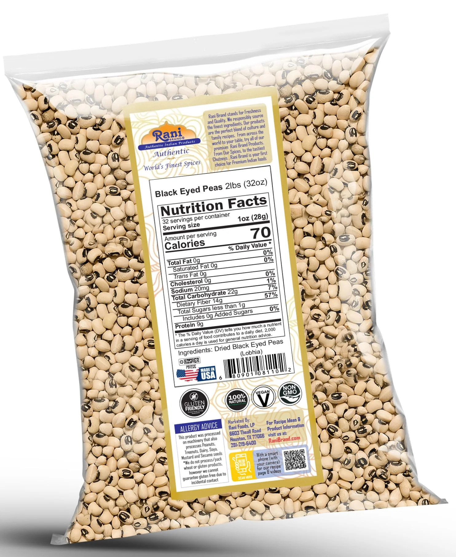 Rani Black Eyed Peas, Dried (Lobhia) 32oz (2lbs) 907g ~ All Natural | Vegan | Kosher | Gluten Friendly | Product of USA - Image 7