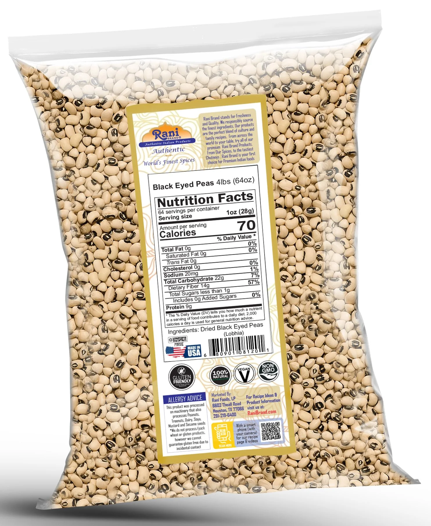 Rani Black Eyed Peas, Dried (Lobhia) 64oz (4lbs) 1.81kg ~ All Natural | Vegan | Kosher | Gluten Friendly | Product of USA - Image 7