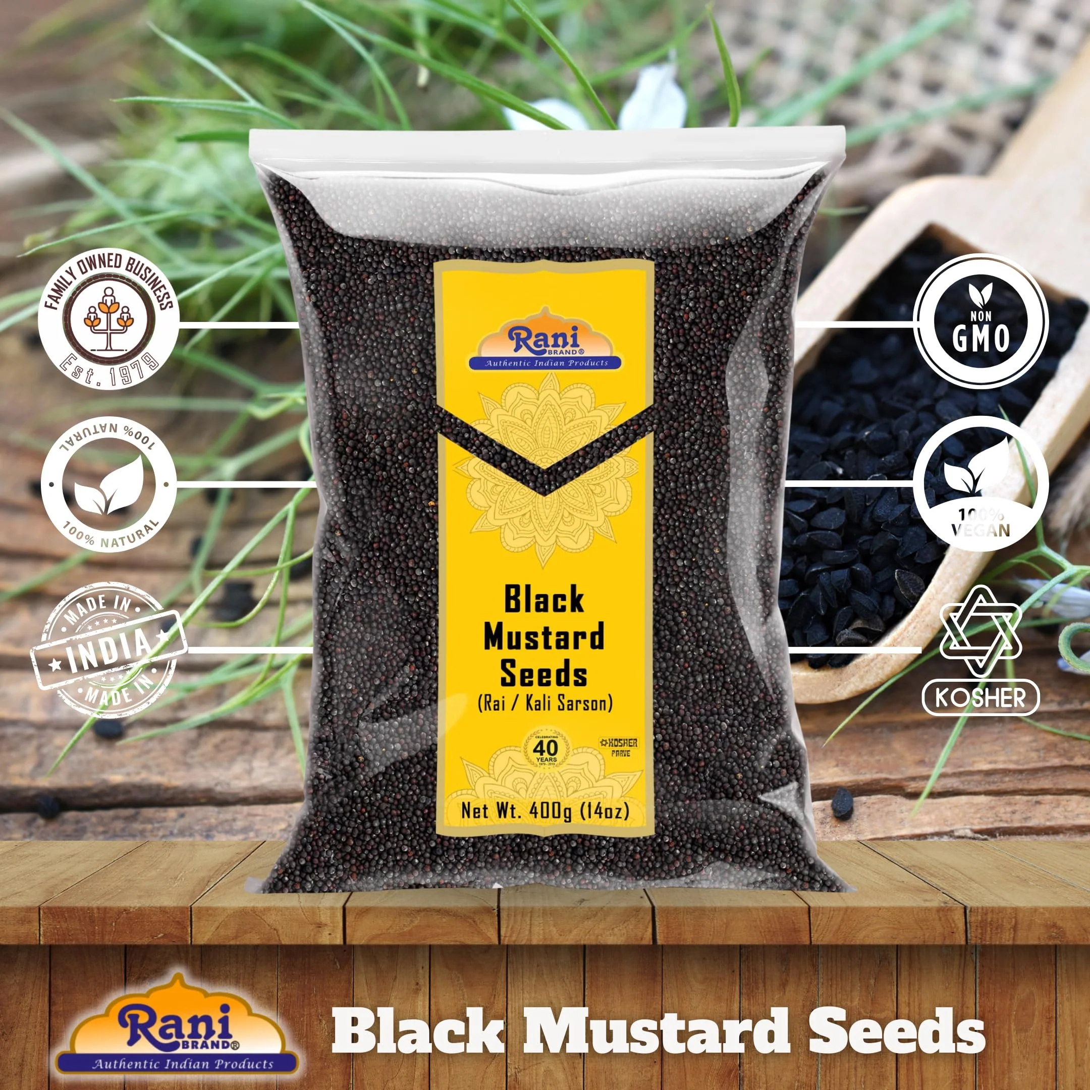 Rani Black Mustard Seeds Whole Spice (Kali Rai) 14oz (400g) ~ All Natural | Gluten Friendly | NON-GMO | Kosher | Vegan - Image 4