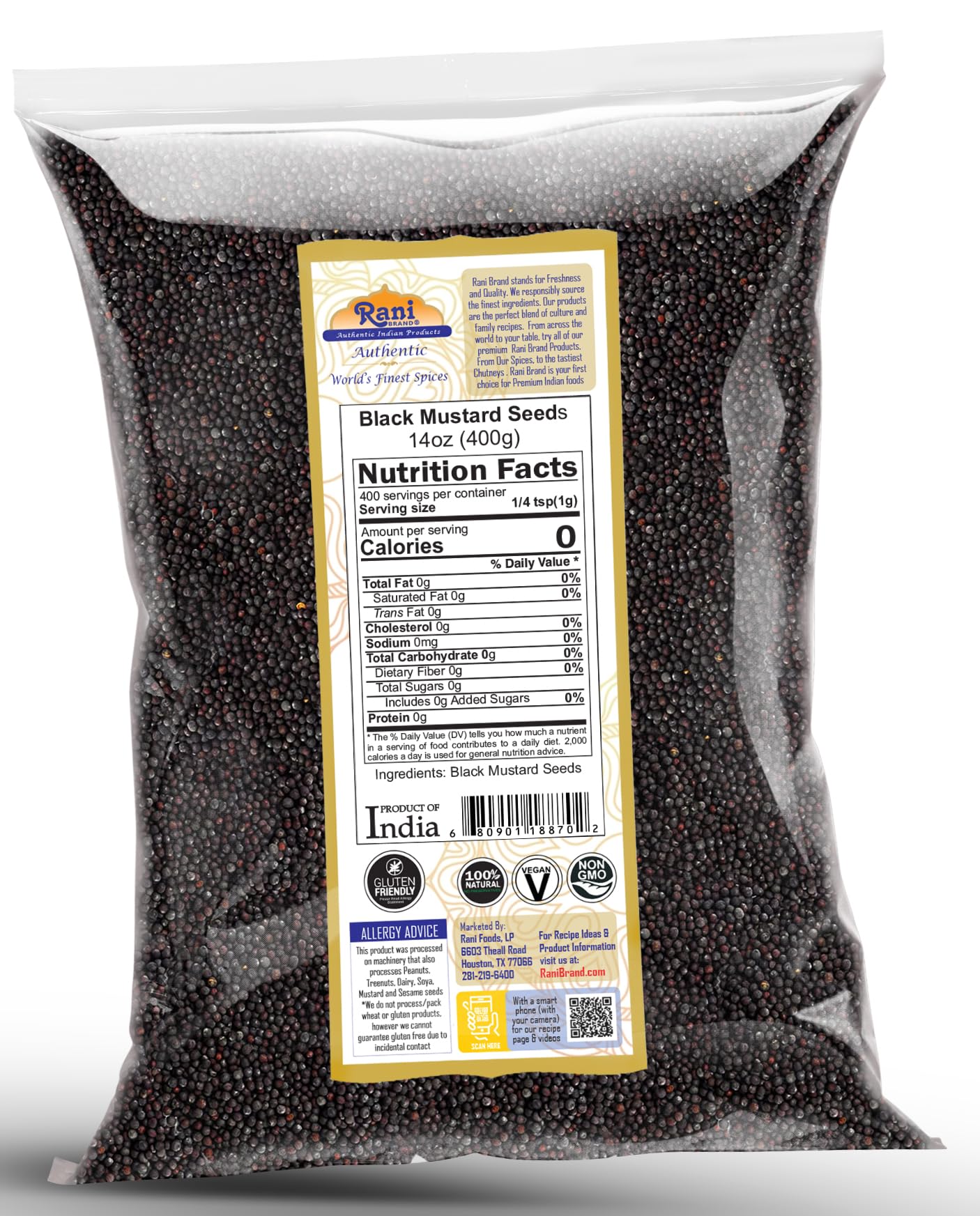 Rani Black Mustard Seeds Whole Spice (Kali Rai) 14oz (400g) ~ All Natural | Gluten Friendly | NON-GMO | Kosher | Vegan - Image 8