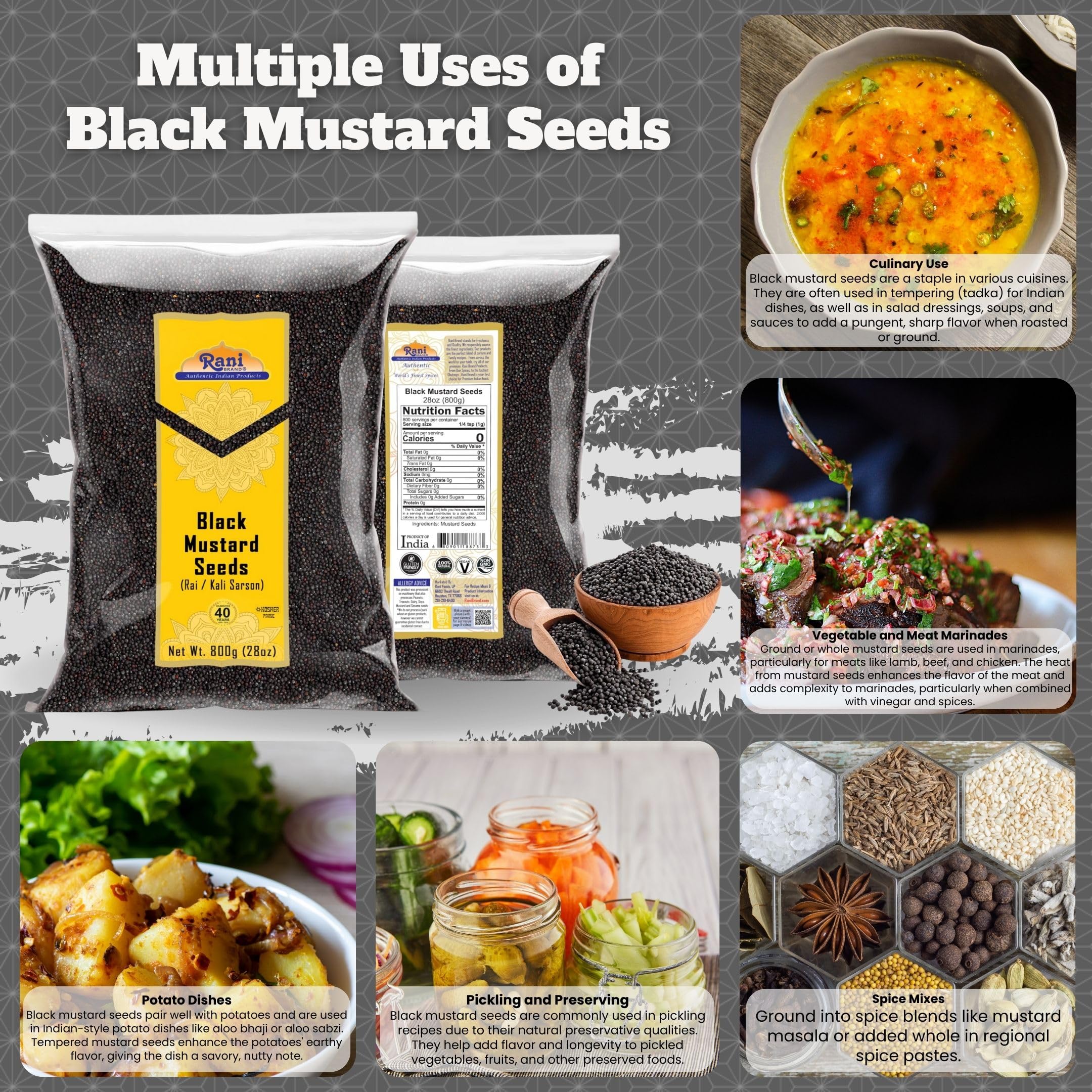 Rani Black Mustard Seeds Whole Spice (Kali Rai) 28oz (800g) ~ All Natural | Gluten Friendly | NON-GMO | Kosher | Vegan | Indian Origin - Image 2