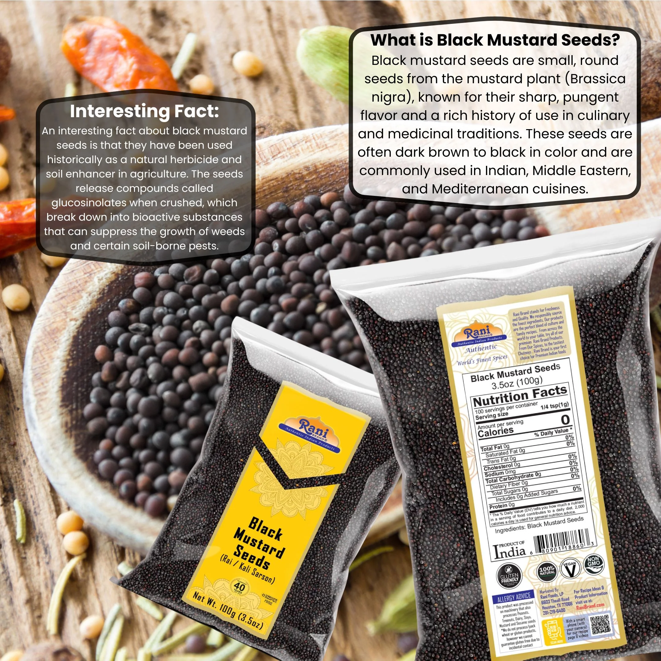 Rani Black Mustard Seeds Whole Spice (Kali Rai) 3.5oz (100g) ~ All Natural | Gluten Friendly | NON-GMO | Kosher | Vegan - Image 3