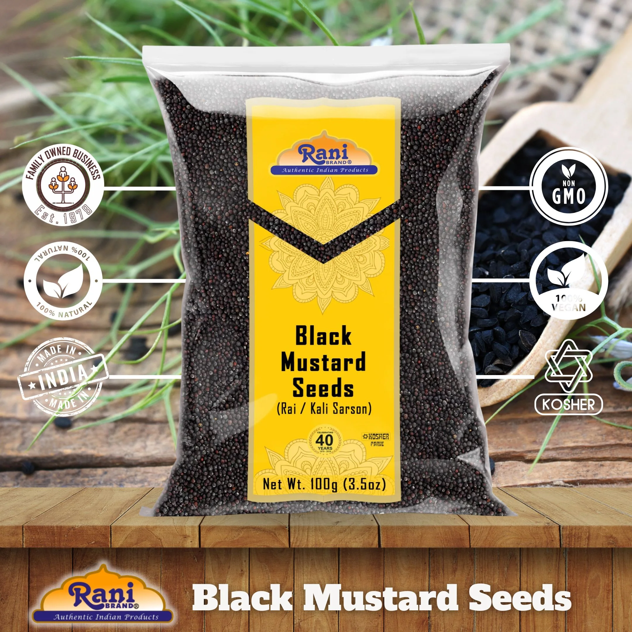 Rani Black Mustard Seeds Whole Spice (Kali Rai) 3.5oz (100g) ~ All Natural | Gluten Friendly | NON-GMO | Kosher | Vegan - Image 4
