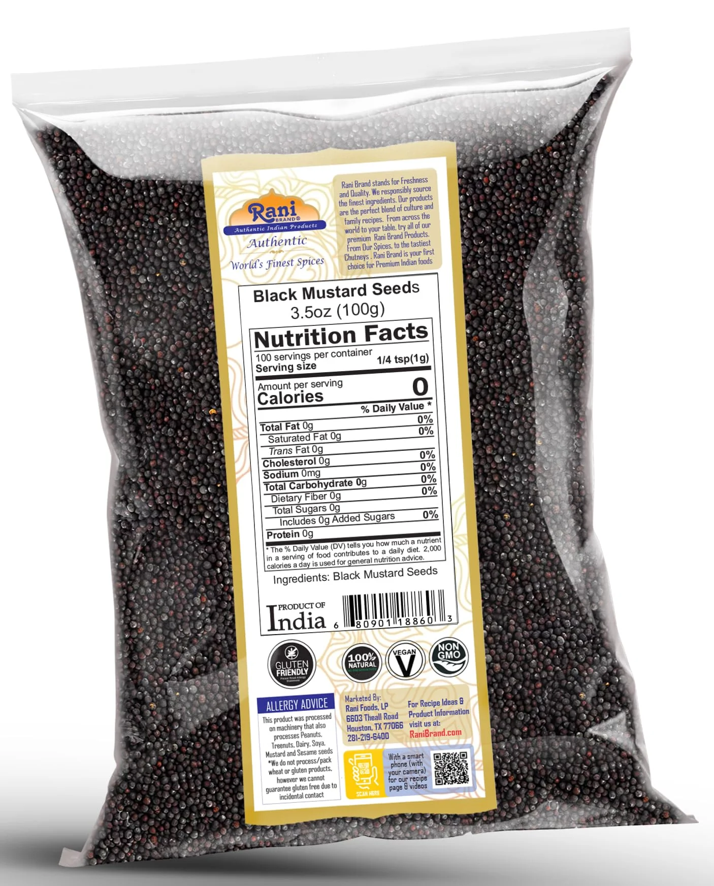Rani Black Mustard Seeds Whole Spice (Kali Rai) 3.5oz (100g) ~ All Natural | Gluten Friendly | NON-GMO | Kosher | Vegan - Image 8