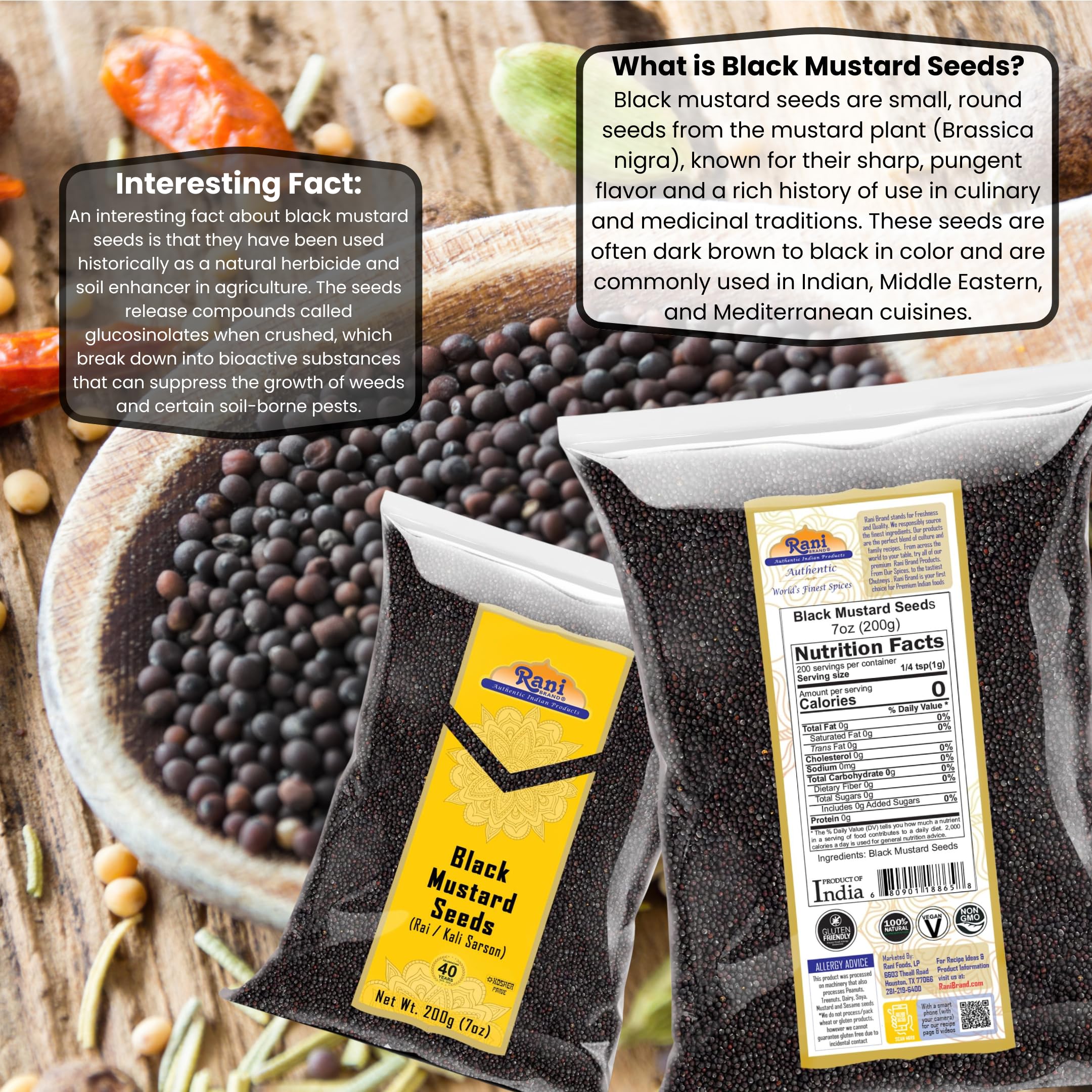 Rani Black Mustard Seeds Whole Spice (Kali Rai) 7oz (200g) ~ All Natural | Gluten Friendly | NON-GMO | Kosher | Vegan - Image 3