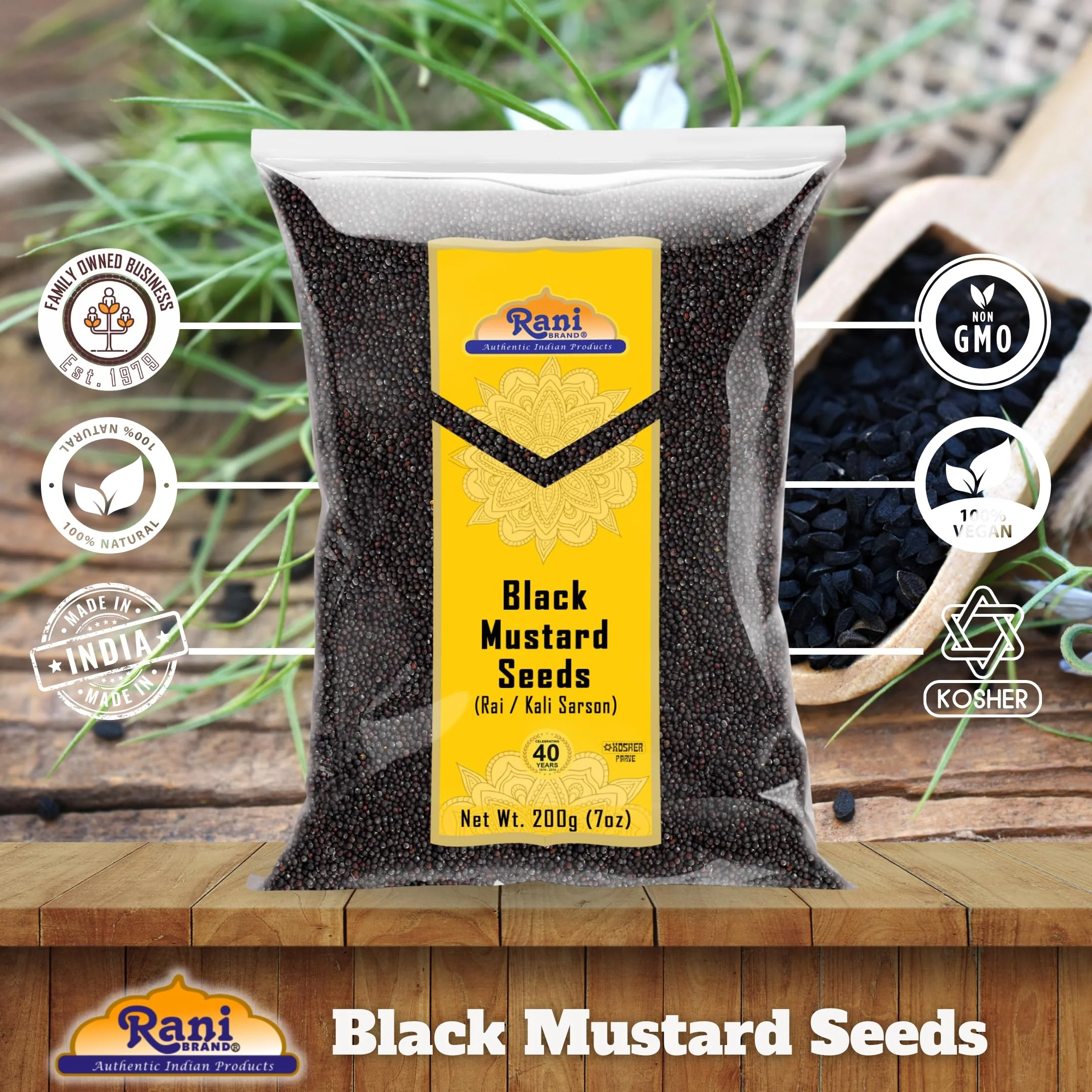 Rani Black Mustard Seeds Whole Spice (Kali Rai) 7oz (200g) ~ All Natural | Gluten Friendly | NON-GMO | Kosher | Vegan - Image 4