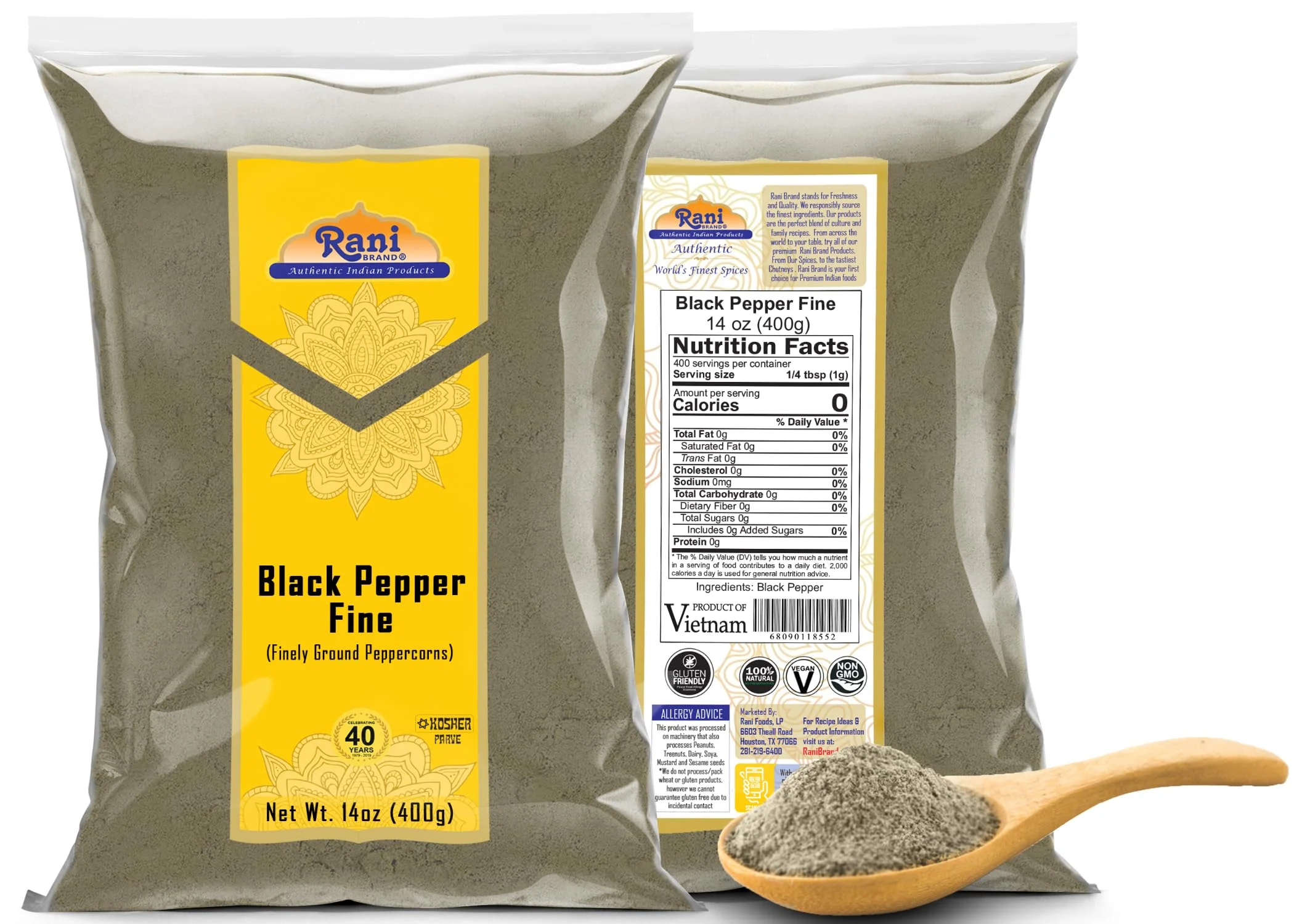 Rani Black Pepper Fine Powder 80 Mesh, 14oz (400g) ~ All Natural | Vegan | Gluten Friendly | NON-GMO | Kosher - Image 3