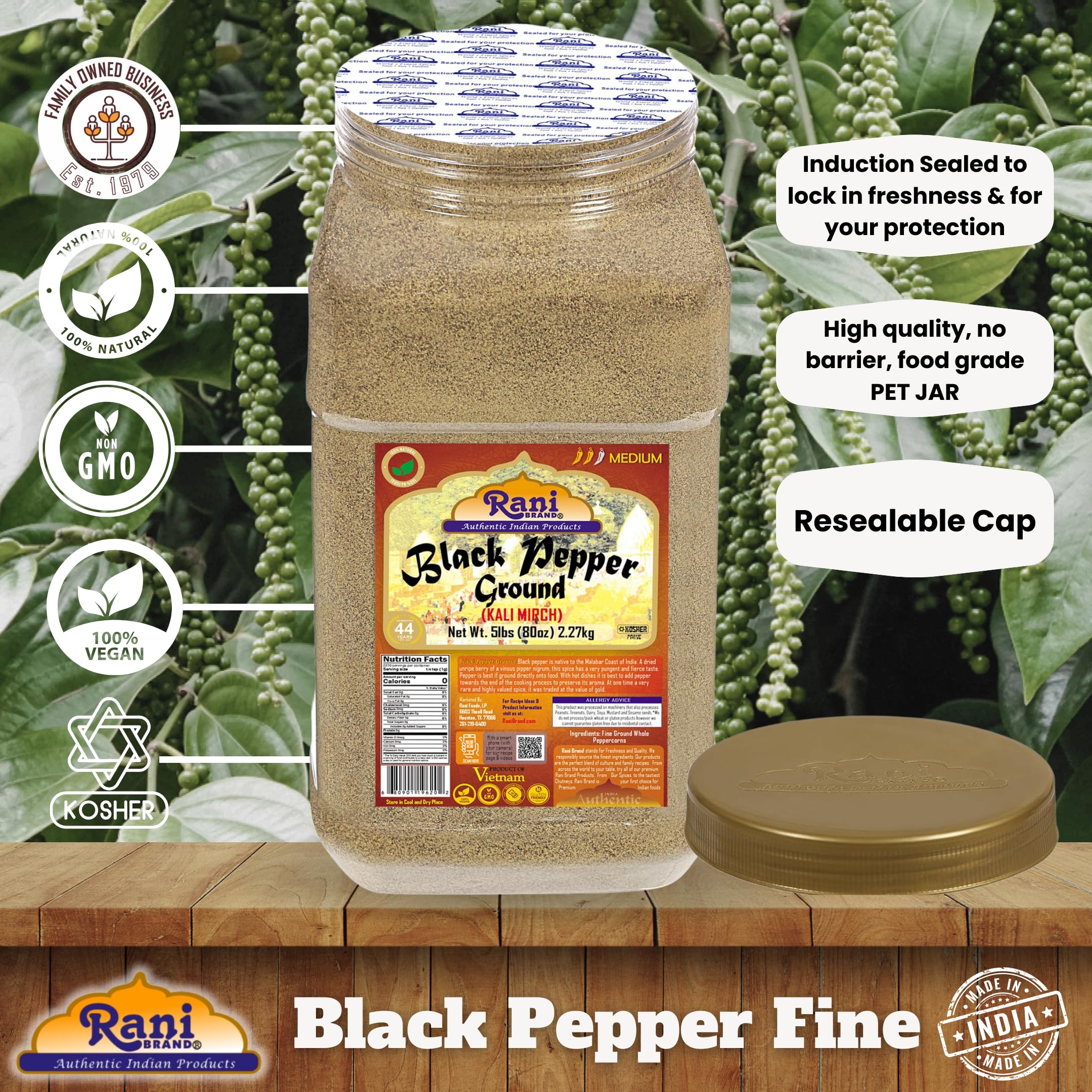 Rani Black Pepper Fine Powder 80 Mesh, 80oz (5lbs) 2.27kg Bulk PET Jar ~ All Natural | Vegan | Gluten Friendly | NON-GMO | Kosher - Image 4