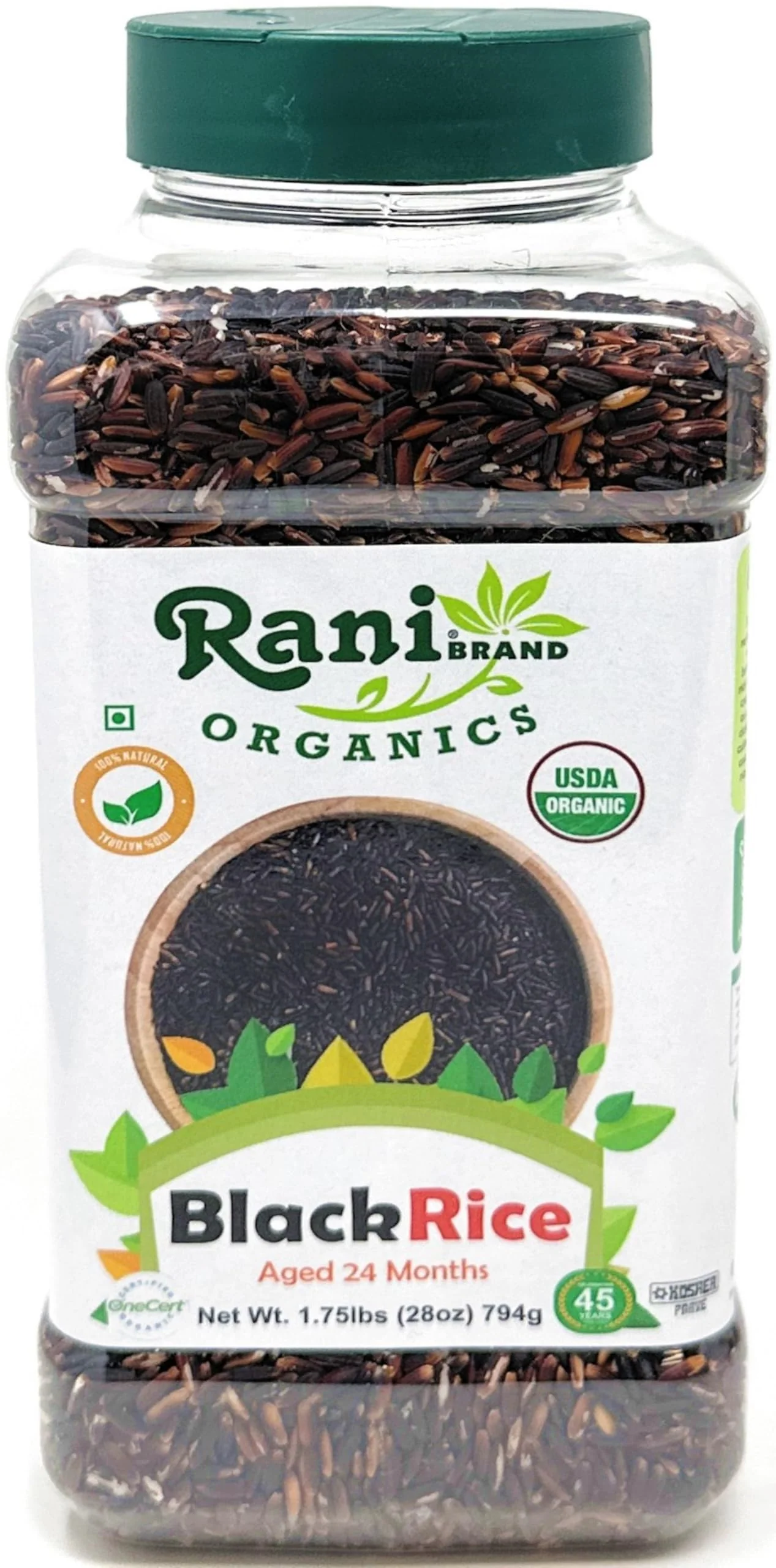 Rani Black Rice Extra Long Aged 28oz (1.75lbs) 800g PET Jar ~ All Natural | Gluten Friendly | Vegan | Indian Origin | Kosher | Export Quality | USDA Certified Organic