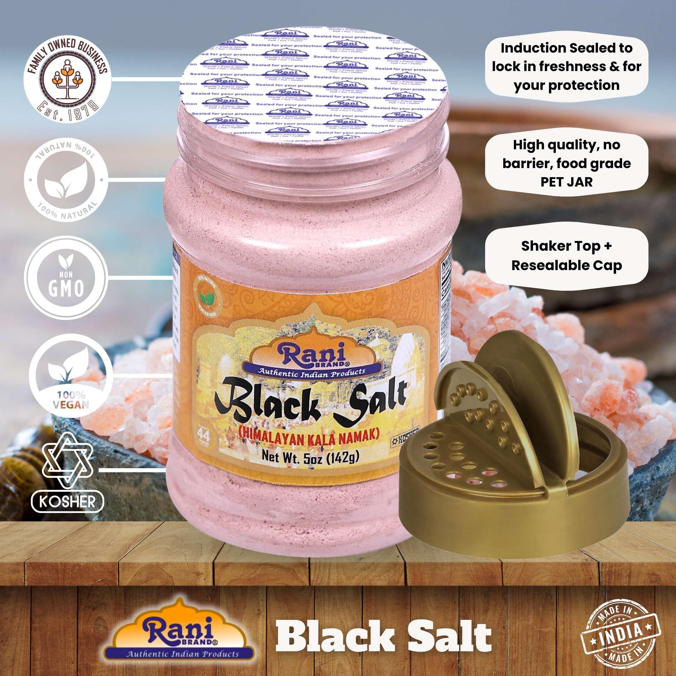 Rani Black Salt Powder (Kala Namak) Mineral 5oz (142g) PET Jar ~ Unrefined, Pure and Natural | Vegan | Gluten Friendly | NON-GMO | Kosher | Indian Origin | Perfect for Tofu Scramble - Image 4