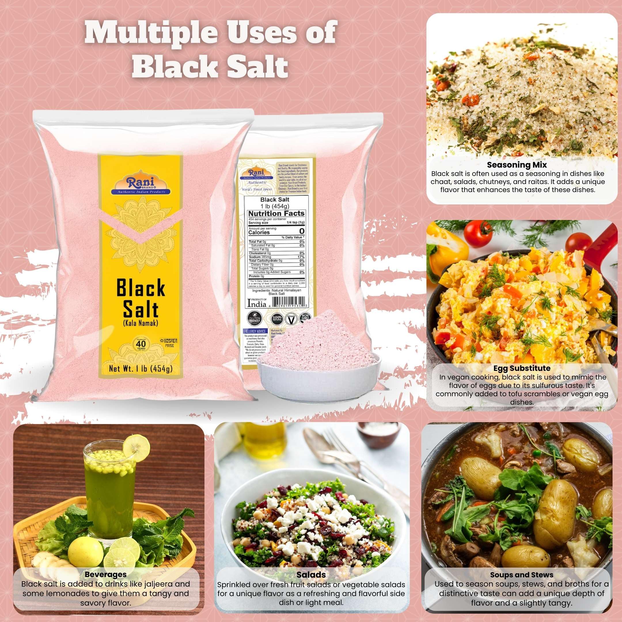 Rani Black Salt Powder (Kala Namak) Mineral 16oz (1lb) 454g ~ Unrefined, Pure and Natural | Vegan | Gluten Friendly | NON-GMO | Kosher | Indian Origin | Perfect for Tofu Scramble - Image 6
