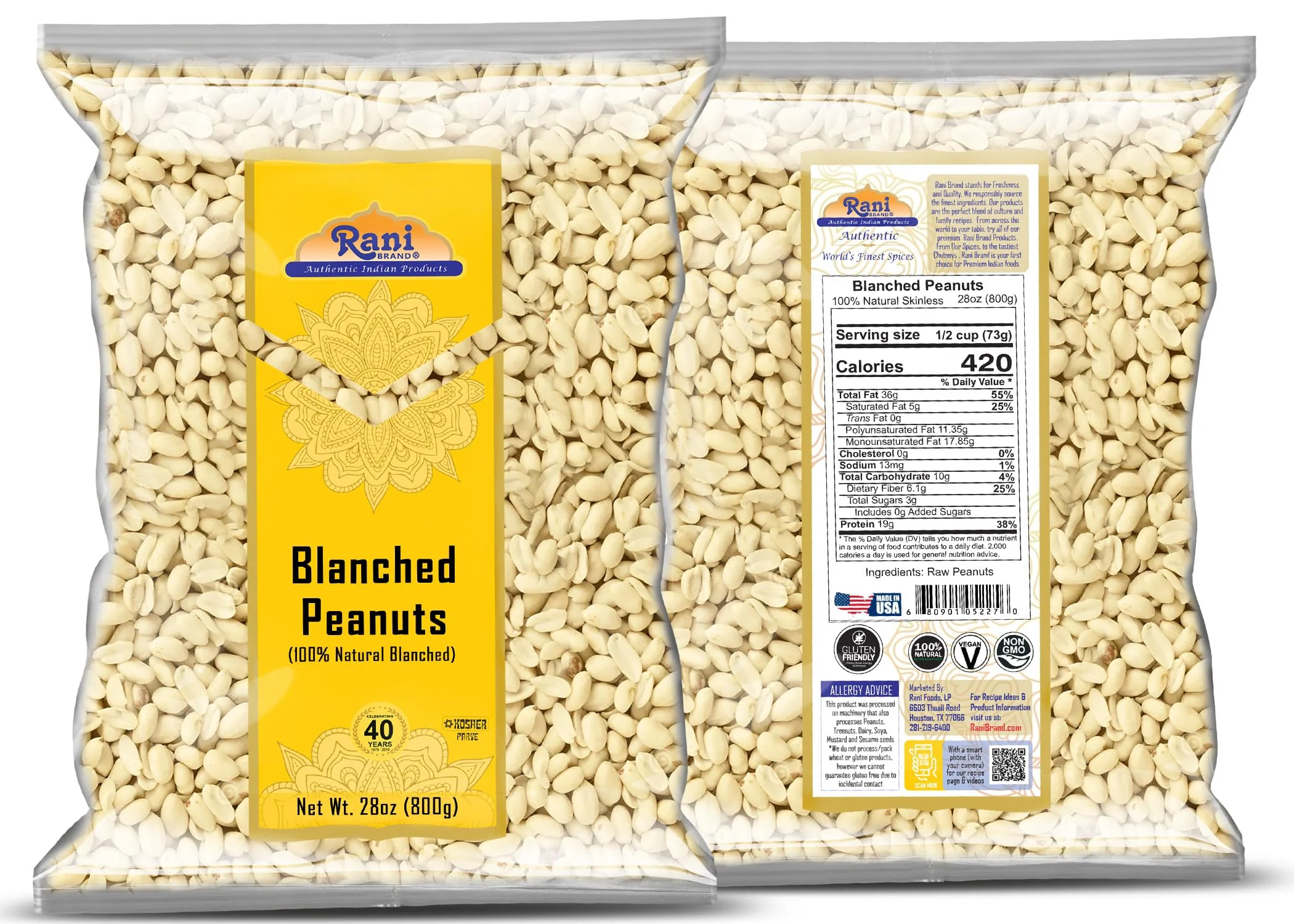 Rani Peanuts Skinless (Blanched, Uncooked) 28oz (800g) ~ All Natural | Vegan | Gluten Friendly | Kosher | Fresh Product of USA ~ Spanish Grade Groundnuts - Image 4