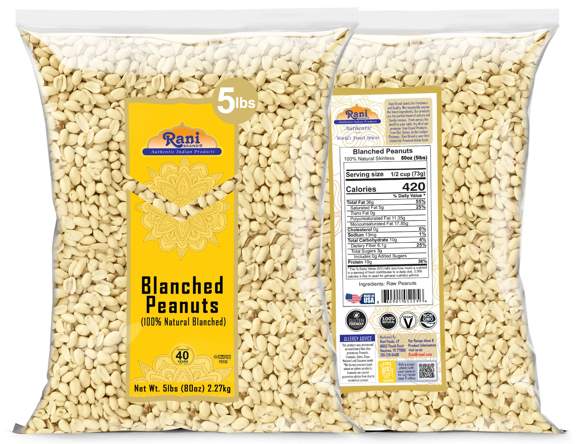 Rani Peanuts Skinless (Blanched, Uncooked) 80oz (5lbs) 2.27kg Bulk ~ All Natural | Vegan | Gluten Friendly | Kosher | Fresh Product of USA ~ Spanish Grade Groundnuts - Image 7