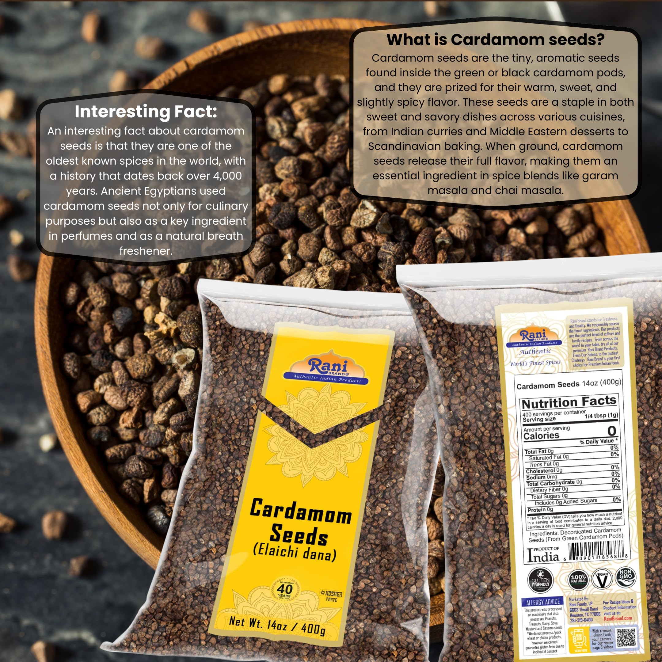Rani Cardamom (Elachi) Decorticated Seeds Indian Spice 14oz (400g) ~ All Natural | Vegan | Gluten Friendly | NON-GMO | Kosher | Indian Origin - Image 3