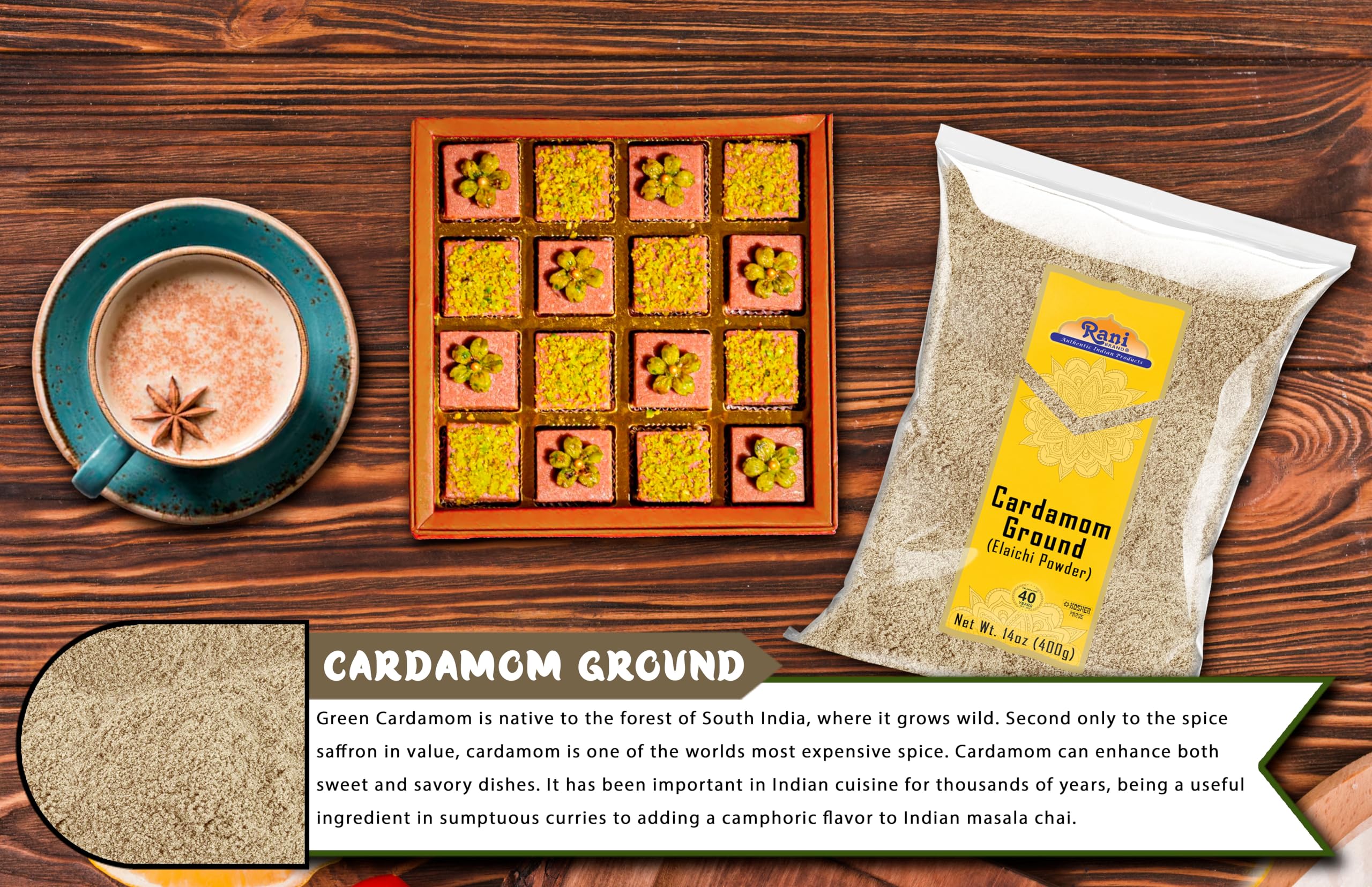 Rani Cardamom (Elachi) Ground, Powder Indian Spice 14oz (400g) ~ All Natural | No Color Added | Gluten Friendly | Vegan | NON-GMO | Kosher | No Salt or Fillers - Image 6