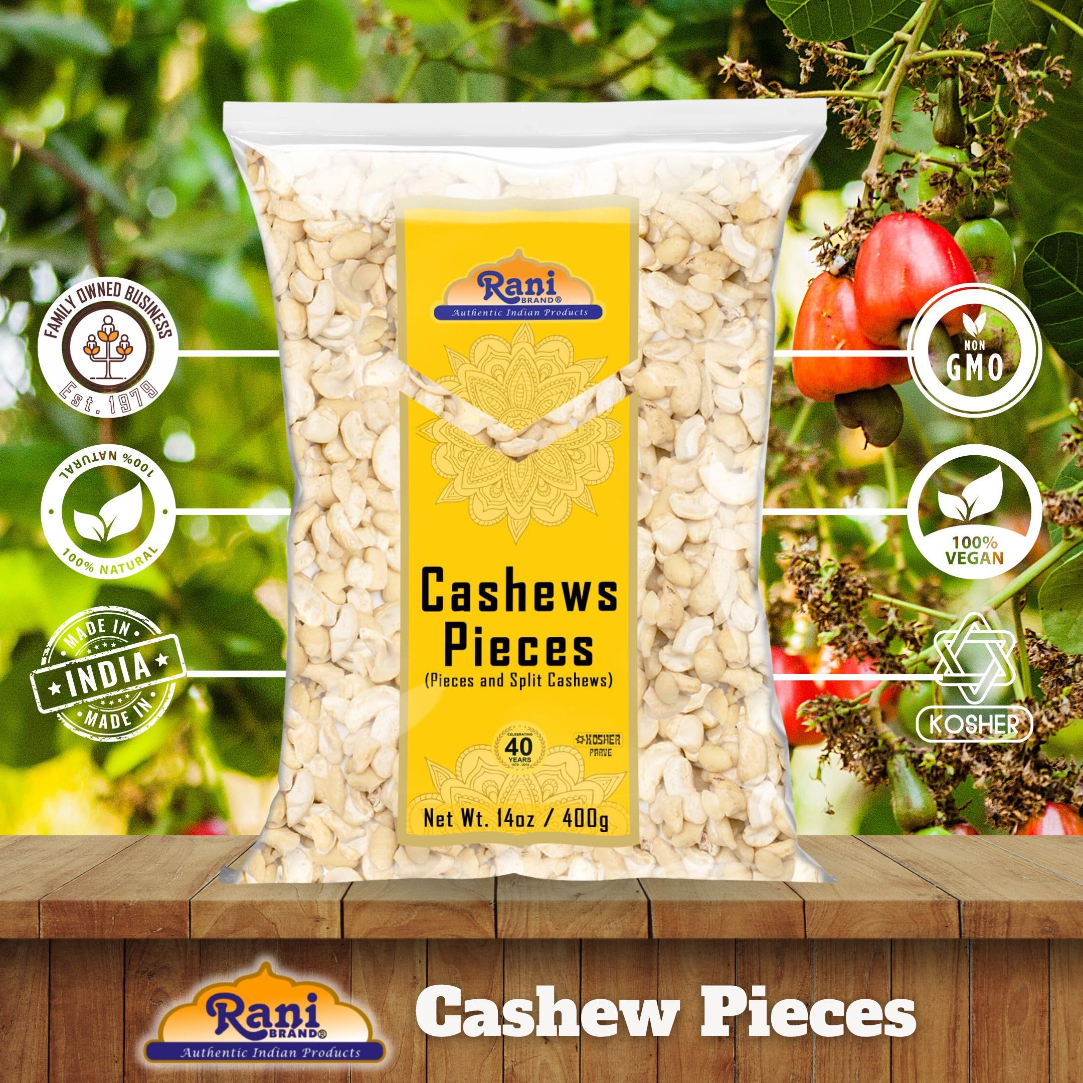 Rani Raw Cashews Halves and Pieces (uncooked, unsalted) 14oz (400g) ~ All Natural, No Preservatives | Vegan | NON-GMO | Kosher | Gluten Friendly - Image 4