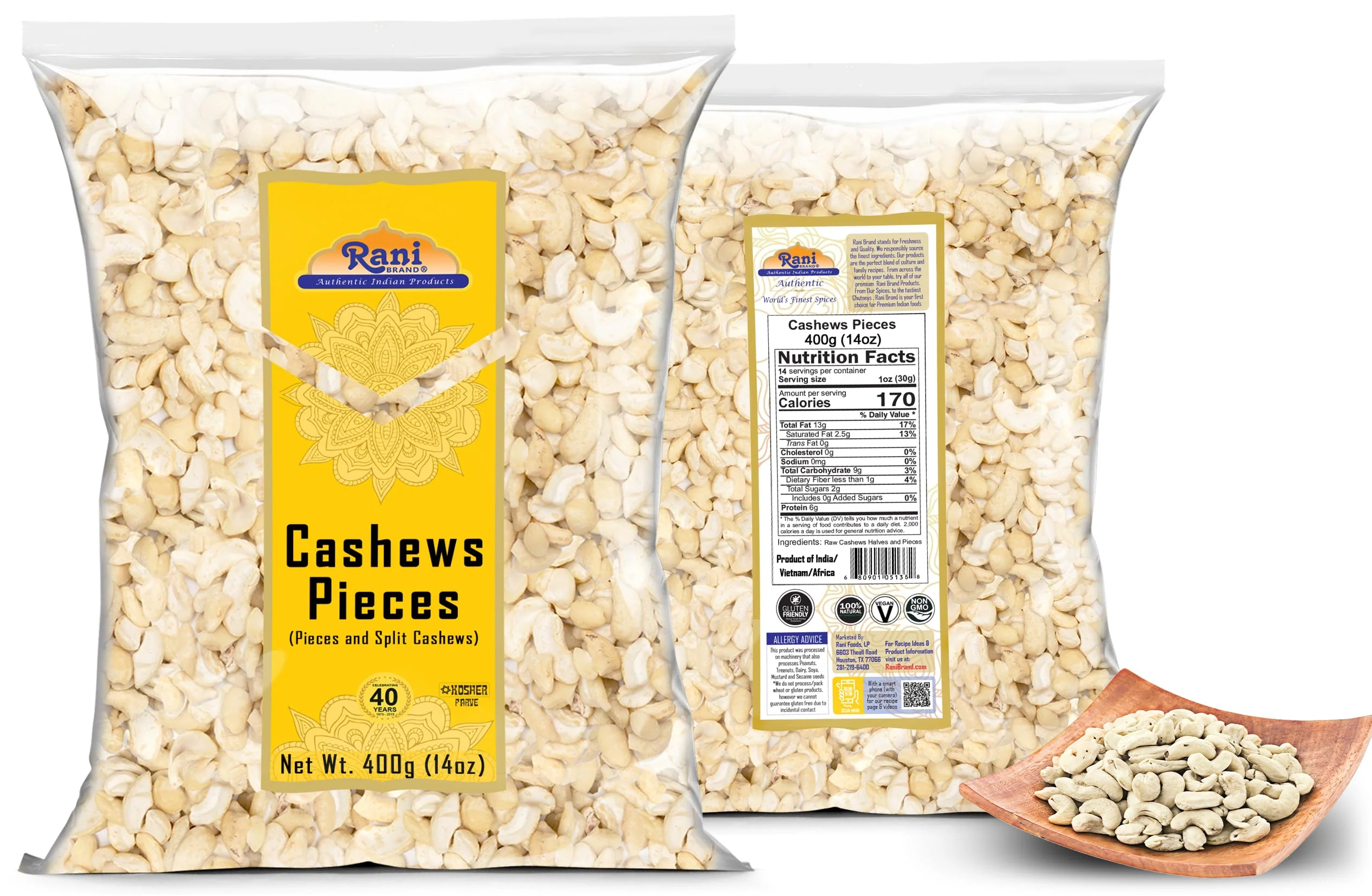 Rani Raw Cashews Halves and Pieces (uncooked, unsalted) 14oz (400g) ~ All Natural, No Preservatives | Vegan | NON-GMO | Kosher | Gluten Friendly - Image 6