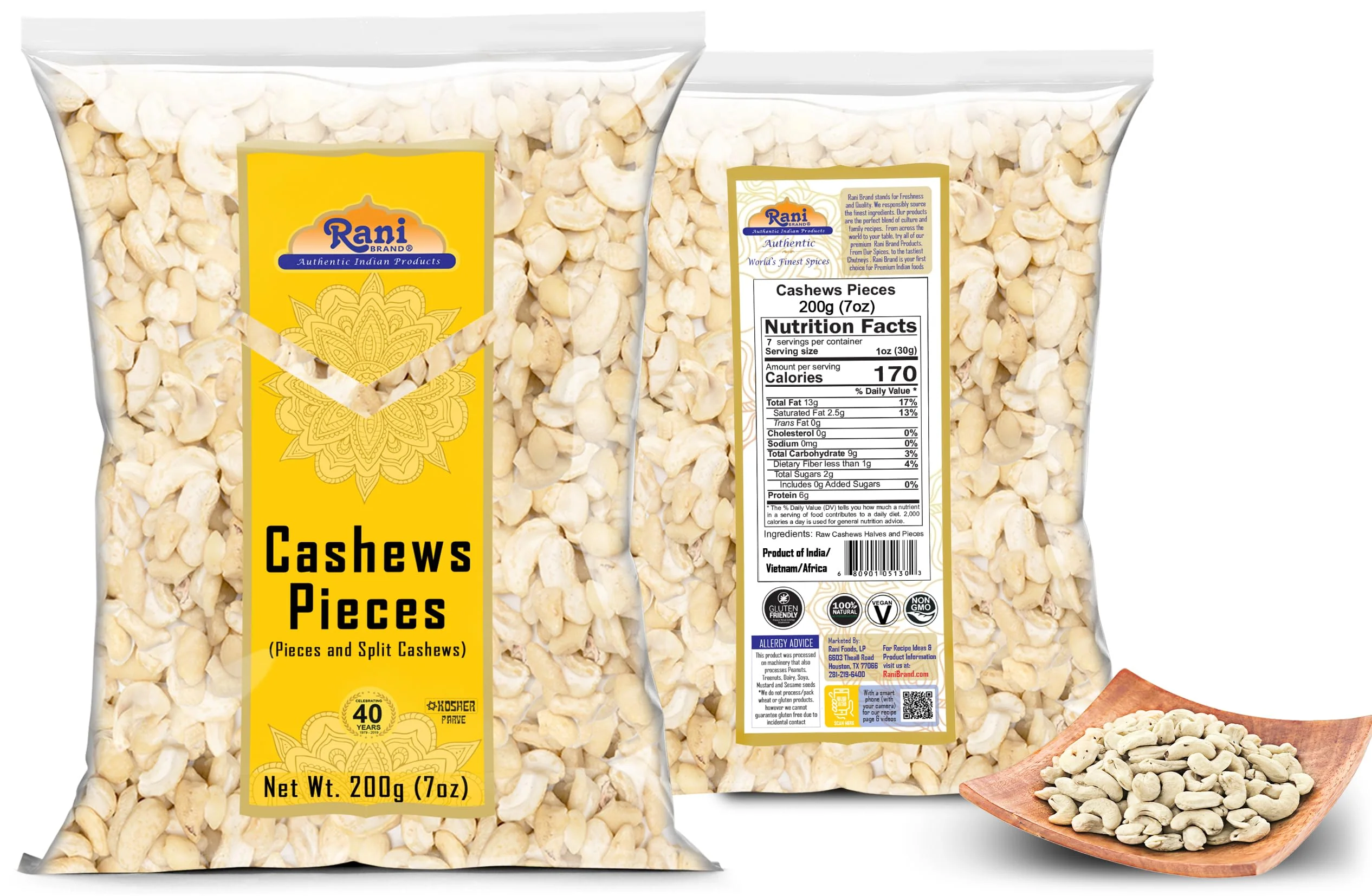 Rani Raw Cashews Halves and Pieces (uncooked, unsalted) 7oz (200g) ~ All Natural, No Preservatives | Vegan | NON-GMO | Kosher | Gluten Friendly - Image 6