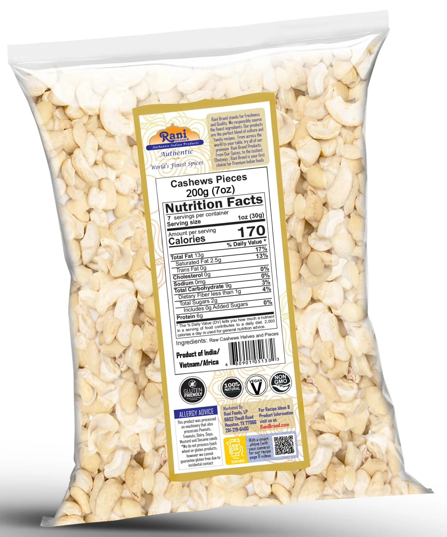 Rani Raw Cashews Halves and Pieces (uncooked, unsalted) 7oz (200g) ~ All Natural, No Preservatives | Vegan | NON-GMO | Kosher | Gluten Friendly - Image 7