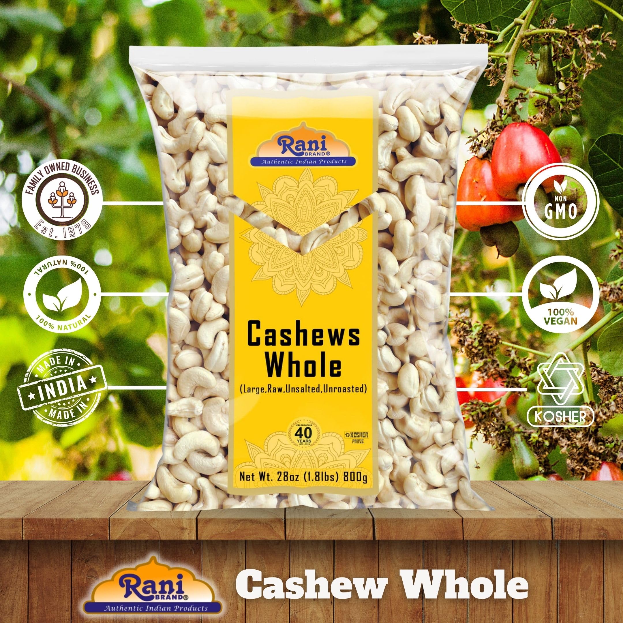Rani Raw Cashews Whole (uncooked, unsalted) 28oz (800g) ~ All Natural, No Preservatives | Vegan | NON-GMO | Kosher | Gluten Friendly - Image 4