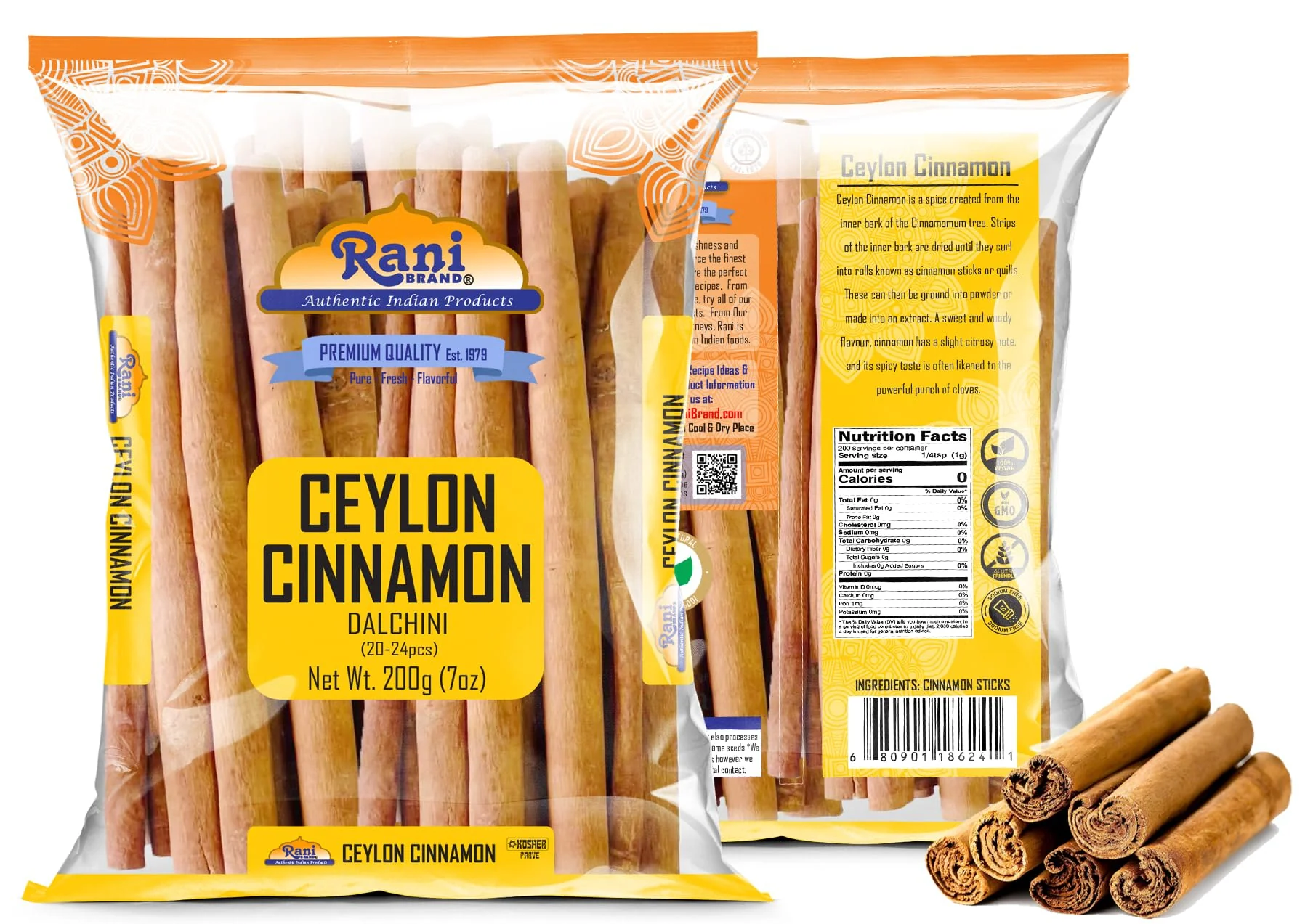 Rani Ceylon Cinnamon Sticks 7oz (200g) ~ 20-24 Sticks 3 Inches in Length, True Ceylon Cinnamon (Not Cassia) ~ All Natural | Vegan | No Colors | Gluten Friendly | NON-GMO | Indian Origin - Image 2
