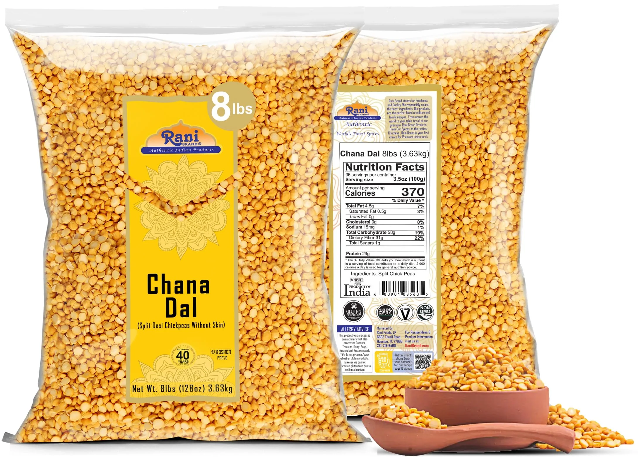Rani Chana Dal (Split Desi Chickpeas without skin) 128oz (8lbs) 3.63kg, Bulk ~ Natural | Gluten Friendly | NON-GMO | Kosher | Vegan - Image 7