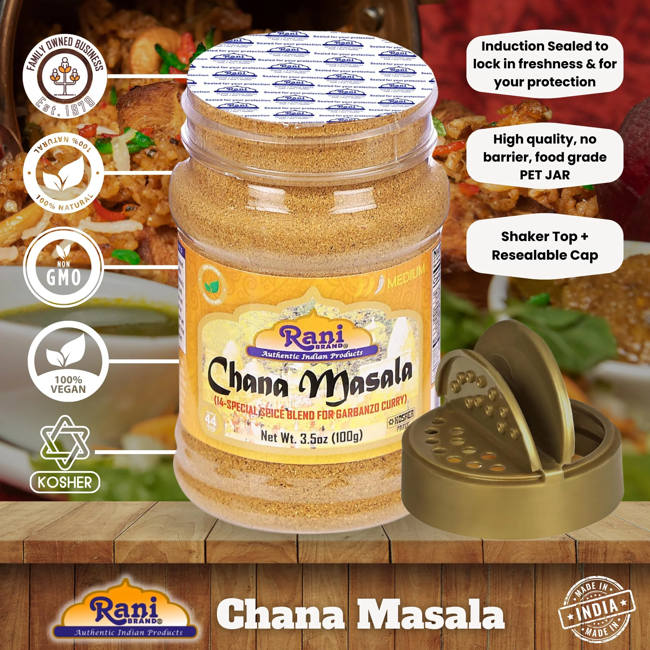 Rani Chana Masala (Garbanzo Curry 15-Spice Blend) 3.5oz (100g) PET Jar ~ All Natural | Vegan | No Colors | Gluten Friendly | NON-GMO | Kosher | Indian Origin - Image 4