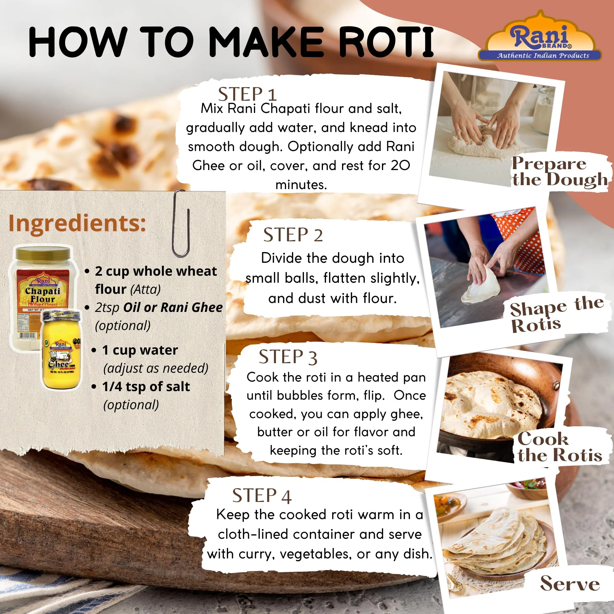 Rani Chapati Flour (100% Pure Whole Wheat Atta), For Making Roti & Indian Breads 32oz (2lbs) 908g ~ All Natural | Vegan | No Salt or Colors | NON-GMO | Kosher | Indian Origin - Image 10