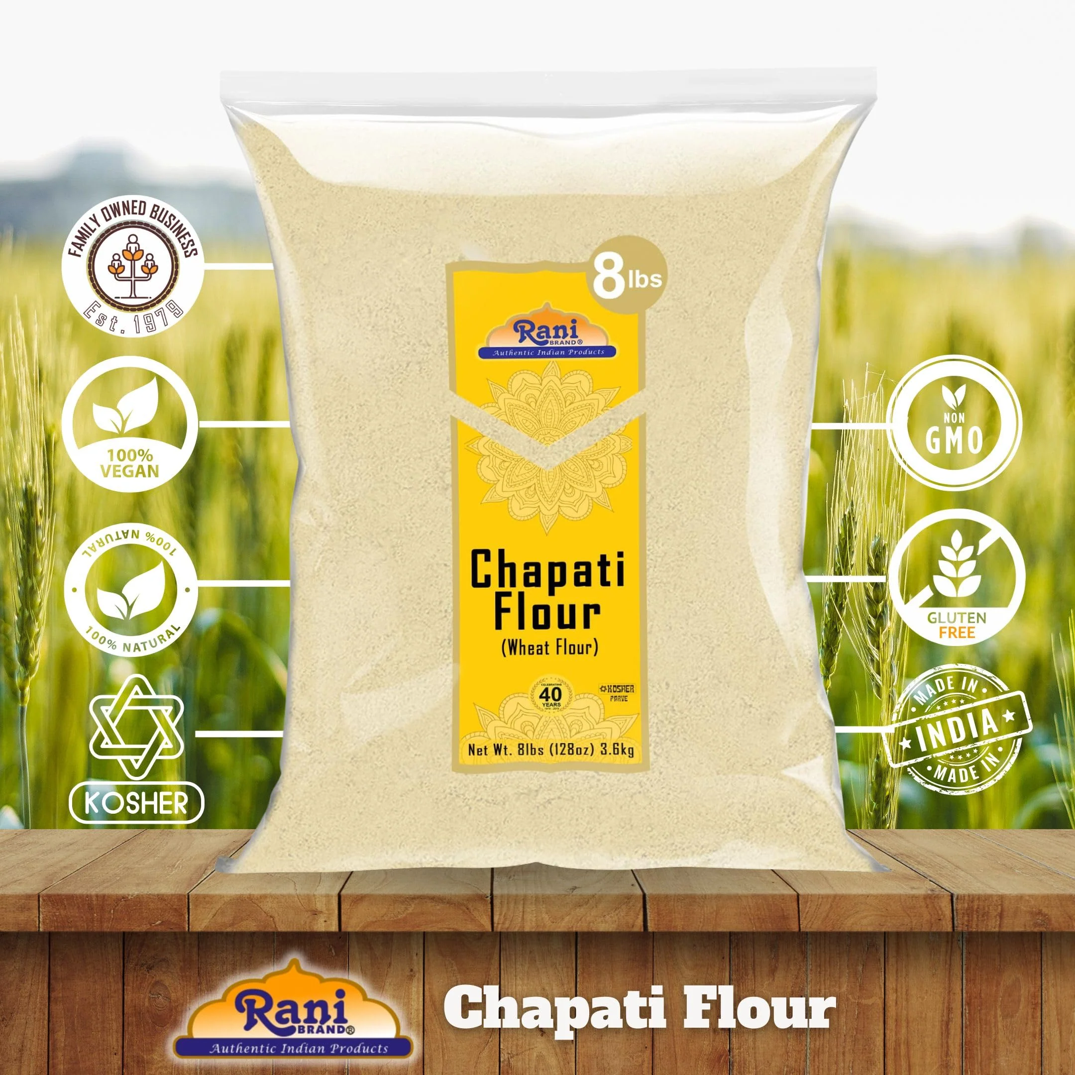 Rani Chapati Flour (100% Pure Whole Wheat Atta), For Making Roti & Indian Breads 128oz (8lbs) 3.63kg Bulk ~ All Natural | Vegan | No Salt or Colors | NON-GMO | Kosher | Indian Origin - Image 3