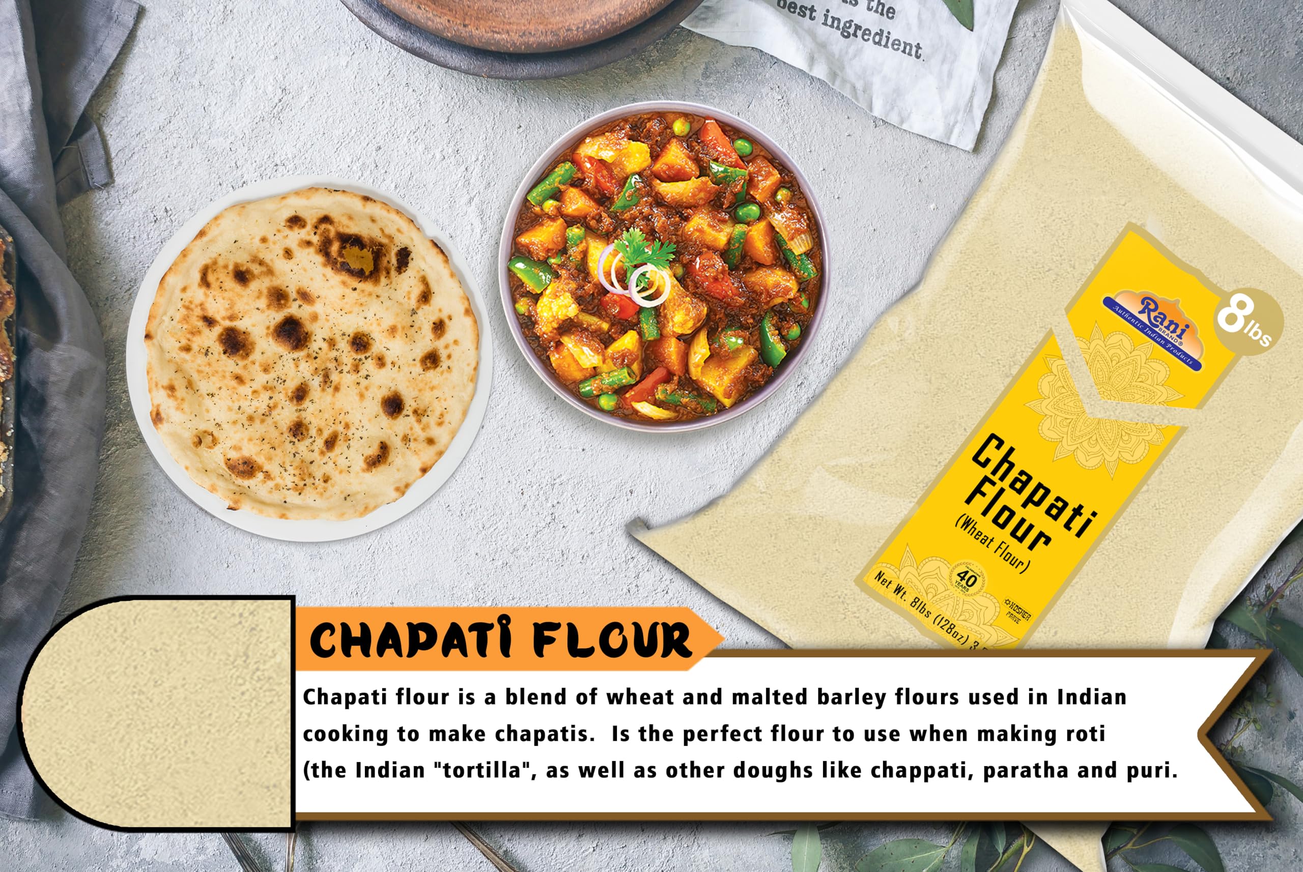 Rani Chapati Flour (100% Pure Whole Wheat Atta), For Making Roti & Indian Breads 128oz (8lbs) 3.63kg Bulk ~ All Natural | Vegan | No Salt or Colors | NON-GMO | Kosher | Indian Origin - Image 5